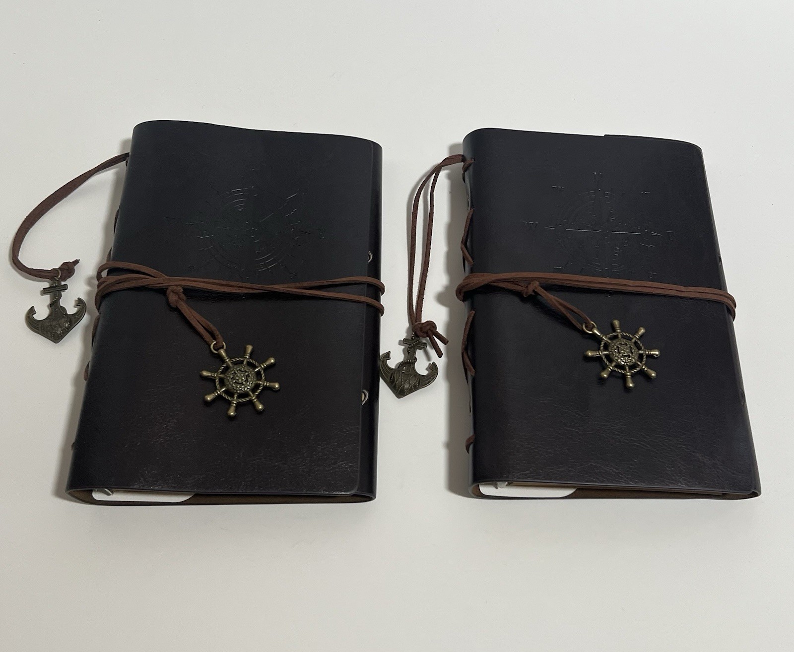 Vintage Leather Journal Notebook Lot Of 2 Nautical Compass Anchor BLANK – READ*