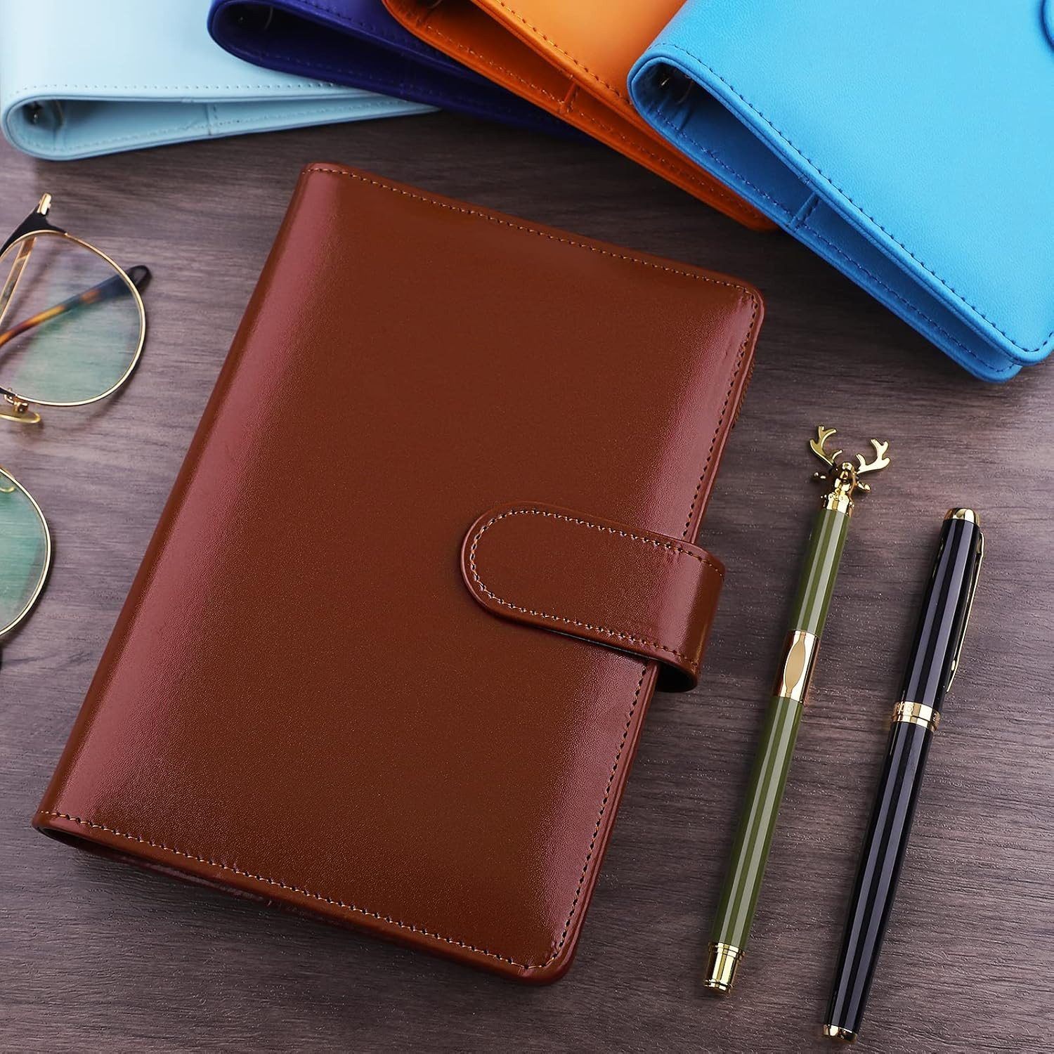 A6 Binder 6 Ring Refillable Notebook Budget Planner for A6 Filler Paper, PU Leat