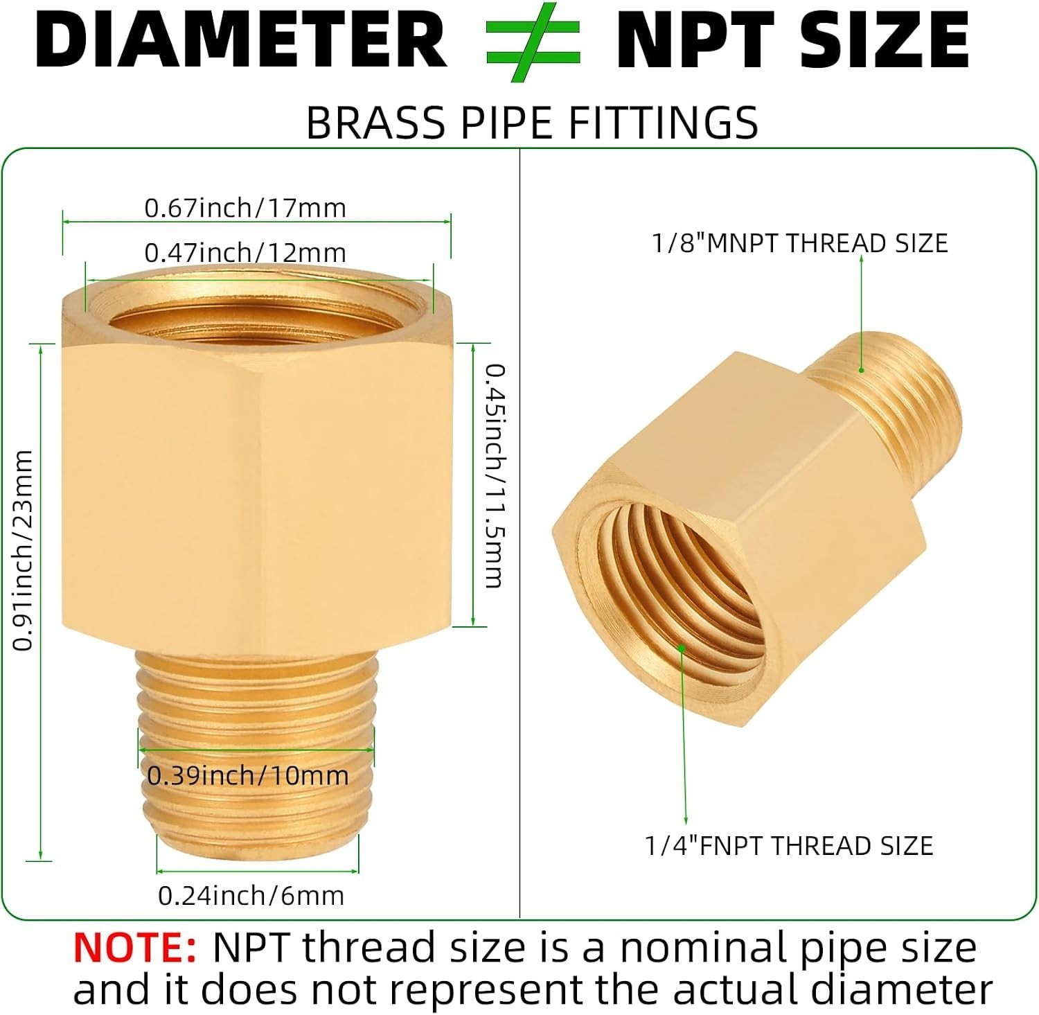 Brass Pipe Fitting,1/8 Inch NPT Male to 1/4 Inch NPT Female Brass Pipe Hose Tube