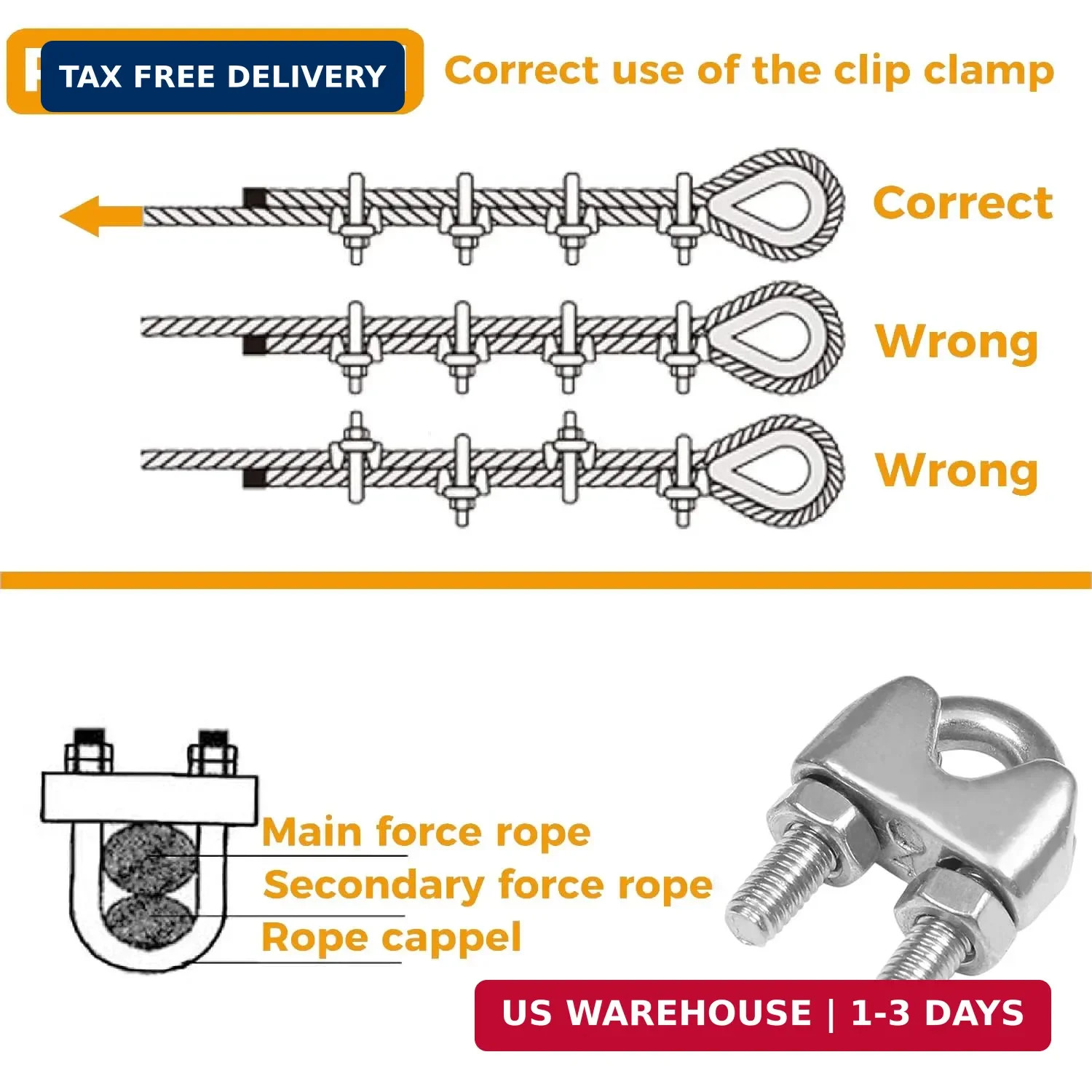 20PCS M5 3/16 Stainless Steel Wire Rope Cable Clip Clamp U-Bolt Clamp Kit