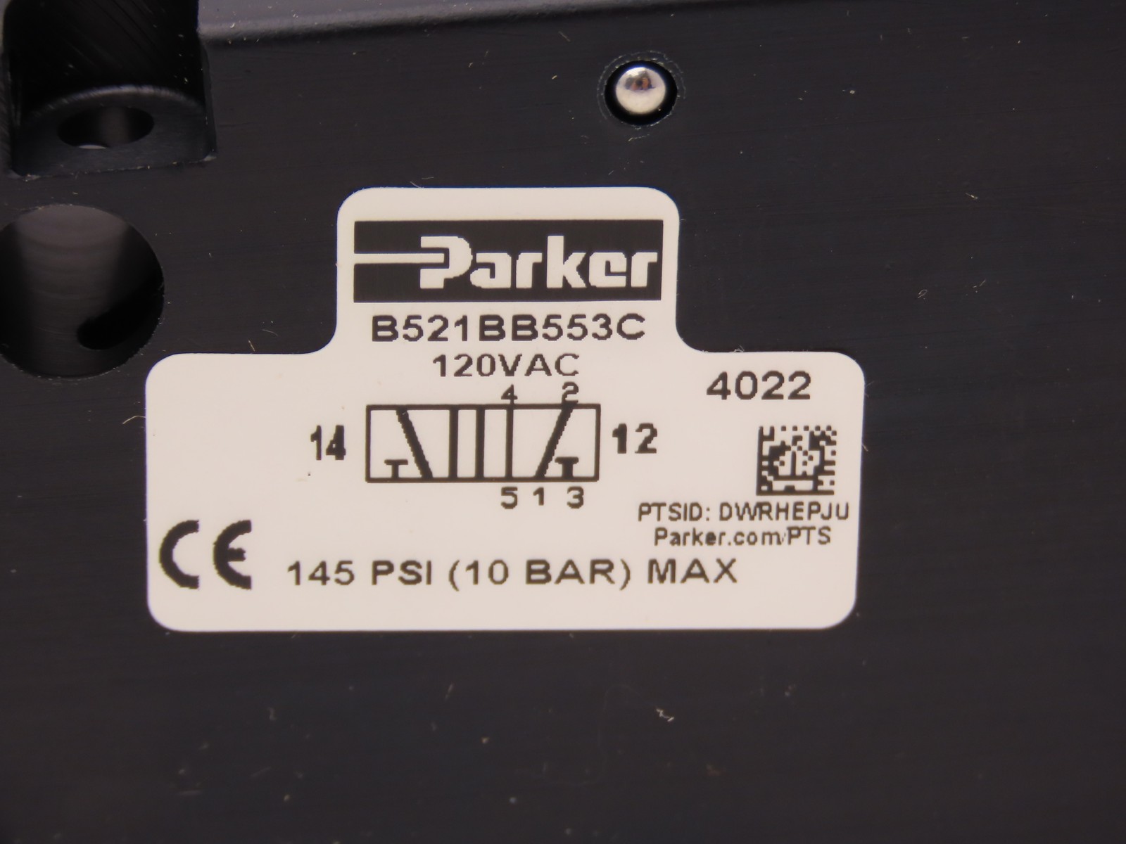 Parker B521BB553C Solenoid Air Control Valve 4 Way 2 Position 120VAC 1/4″ NPT