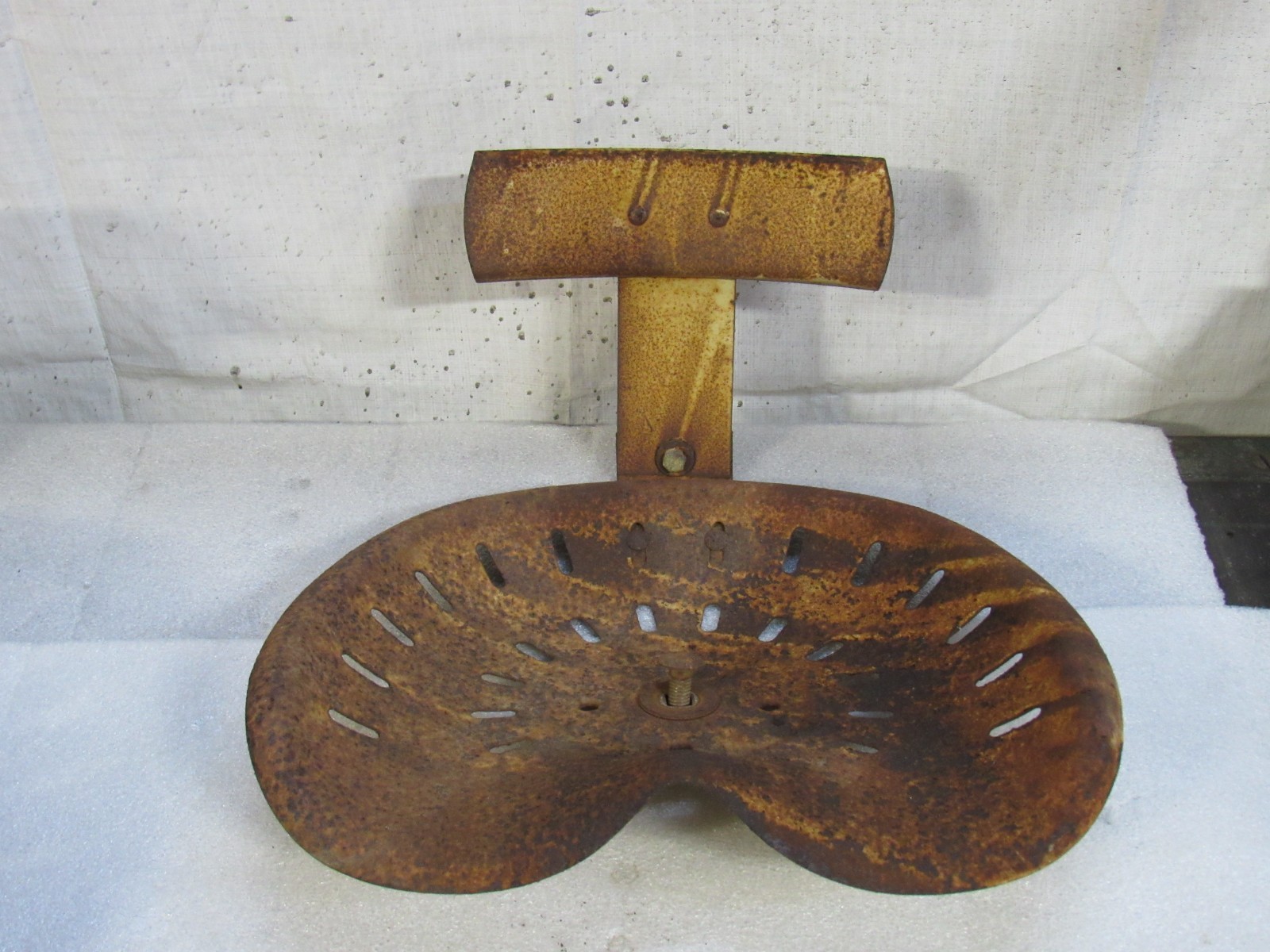 No Name 18″ Vintage Metal Steel Tractor Farm Equipment Seat W/ Back Rest
