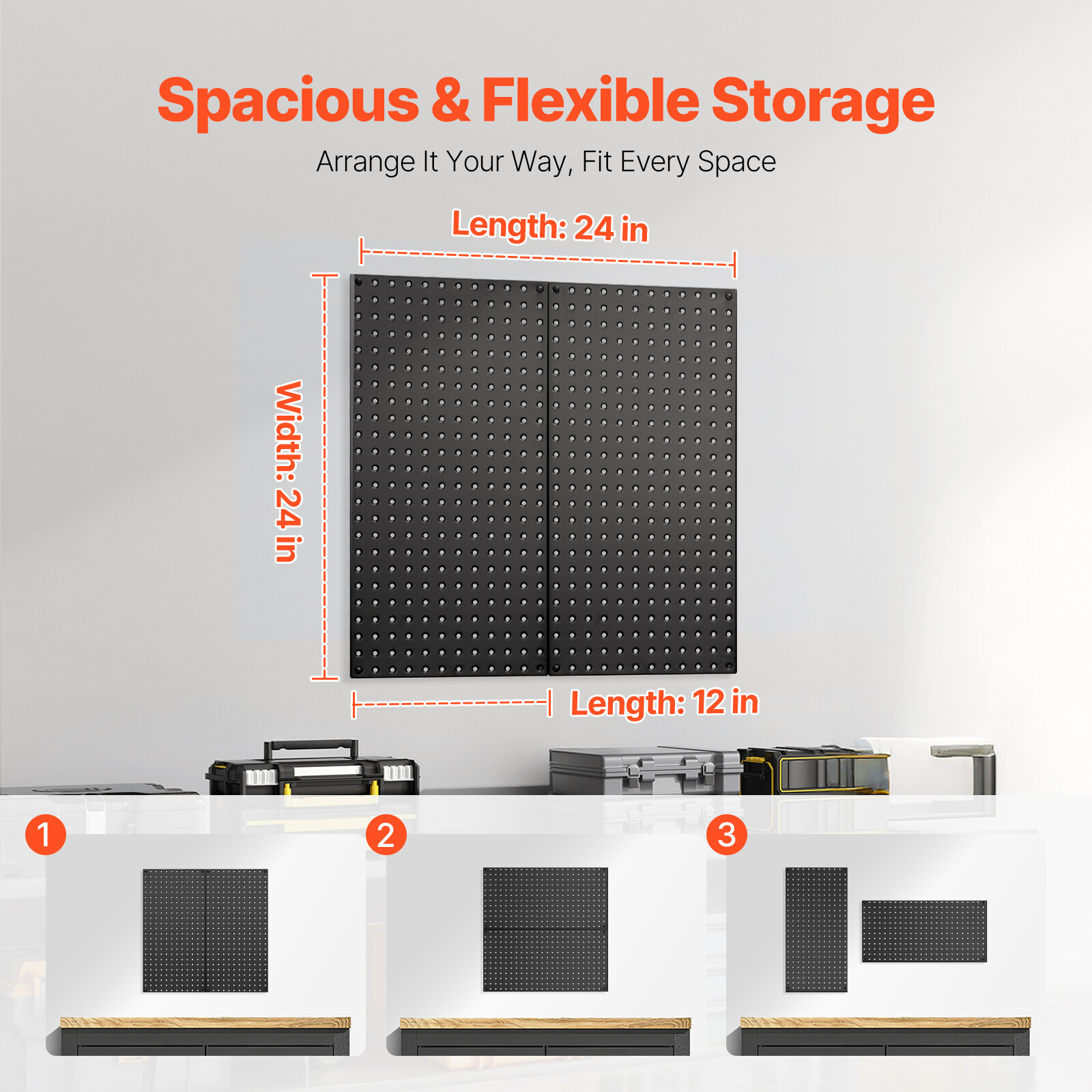 Metal Pegboard Panels 2 Pcs 24″ x 12″ Wall Organizer for Garage Tool Storage