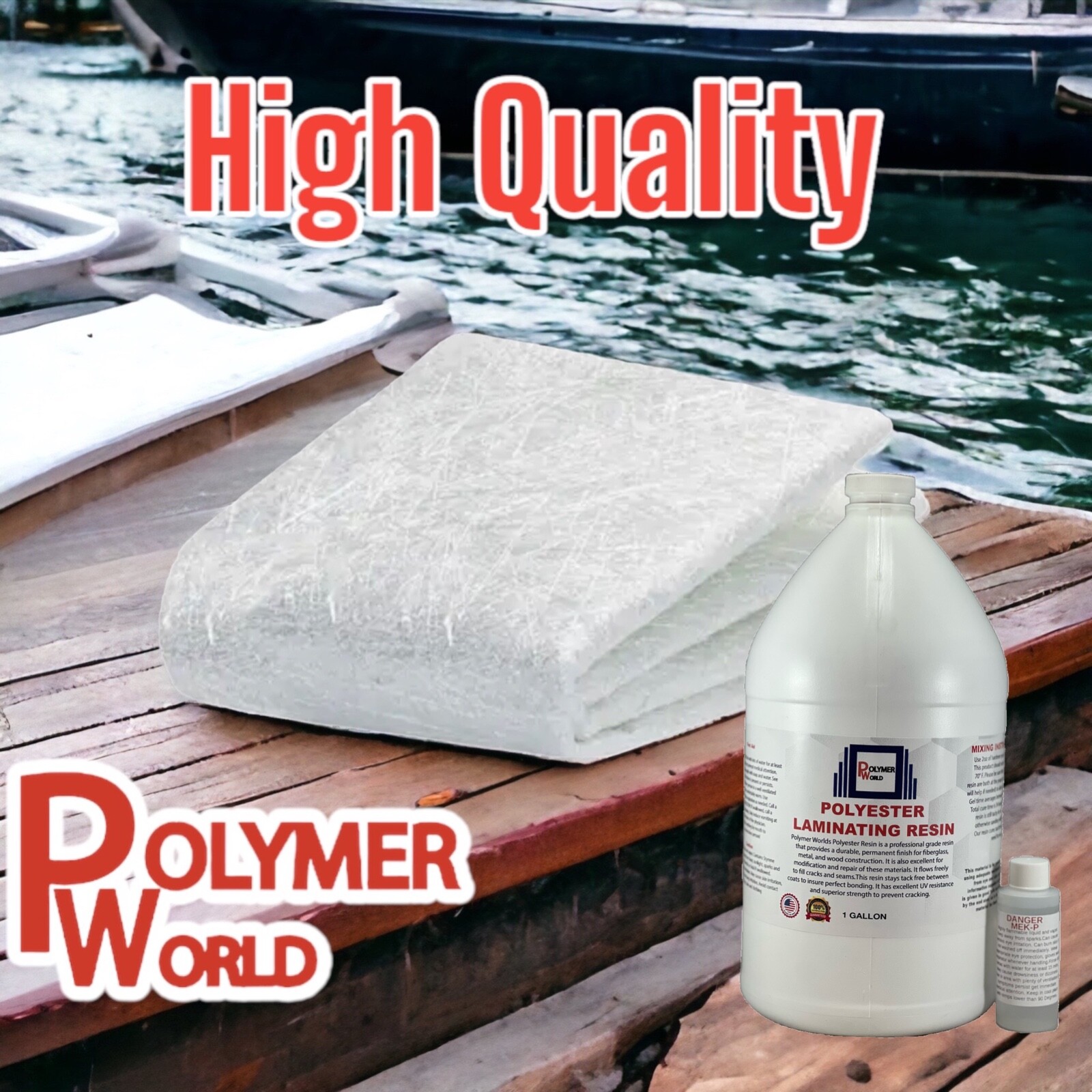 Fiberglass Repair Kit 1 Gal of Polyester Resin .75x50x10 Yard Chopped Strand Mat