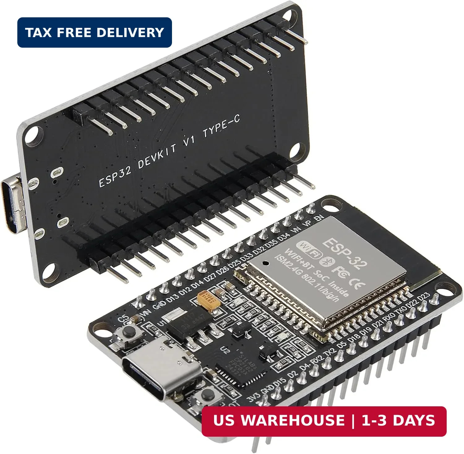 ESP32 ESP-WROOM-32 Wifi and Bluetooth Development Board, 38-Pin, with USB Type-C