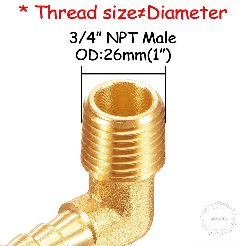2PCS Brass 3/4″ NPT Male to 3/4″ Barb 90 Degrees Elbow Hose Barb Fittings Adapte