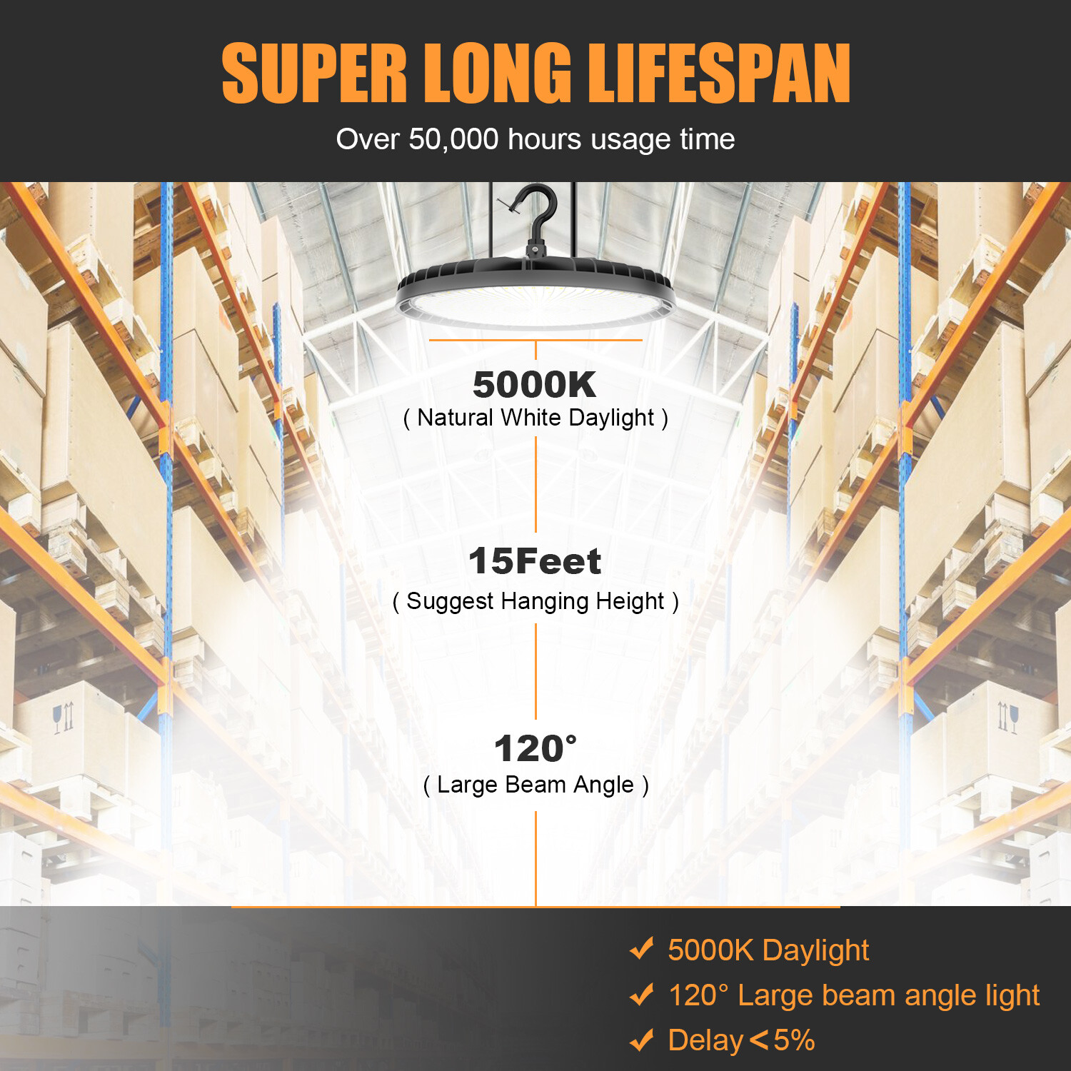 LED High Bay Light 21000lm (Eqv.600W MH/HPS) 5000K Warehouse UFO Light 150 Watt