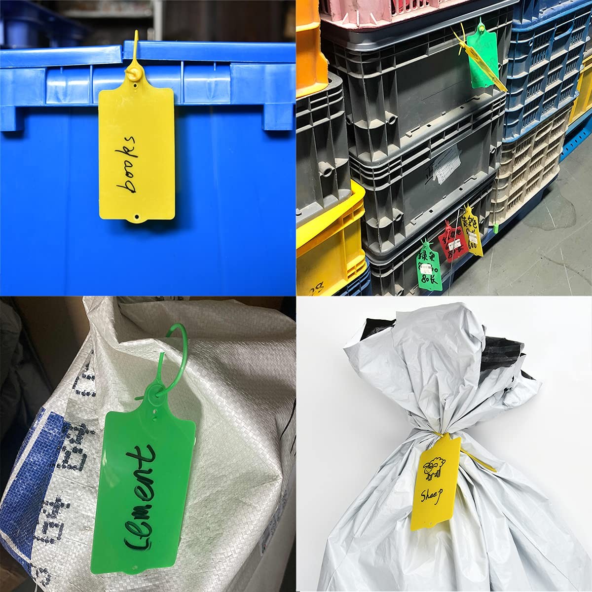 100 Plastic Shipping Tags Waterproof, Writable, Hanging Tags with One Yellow…