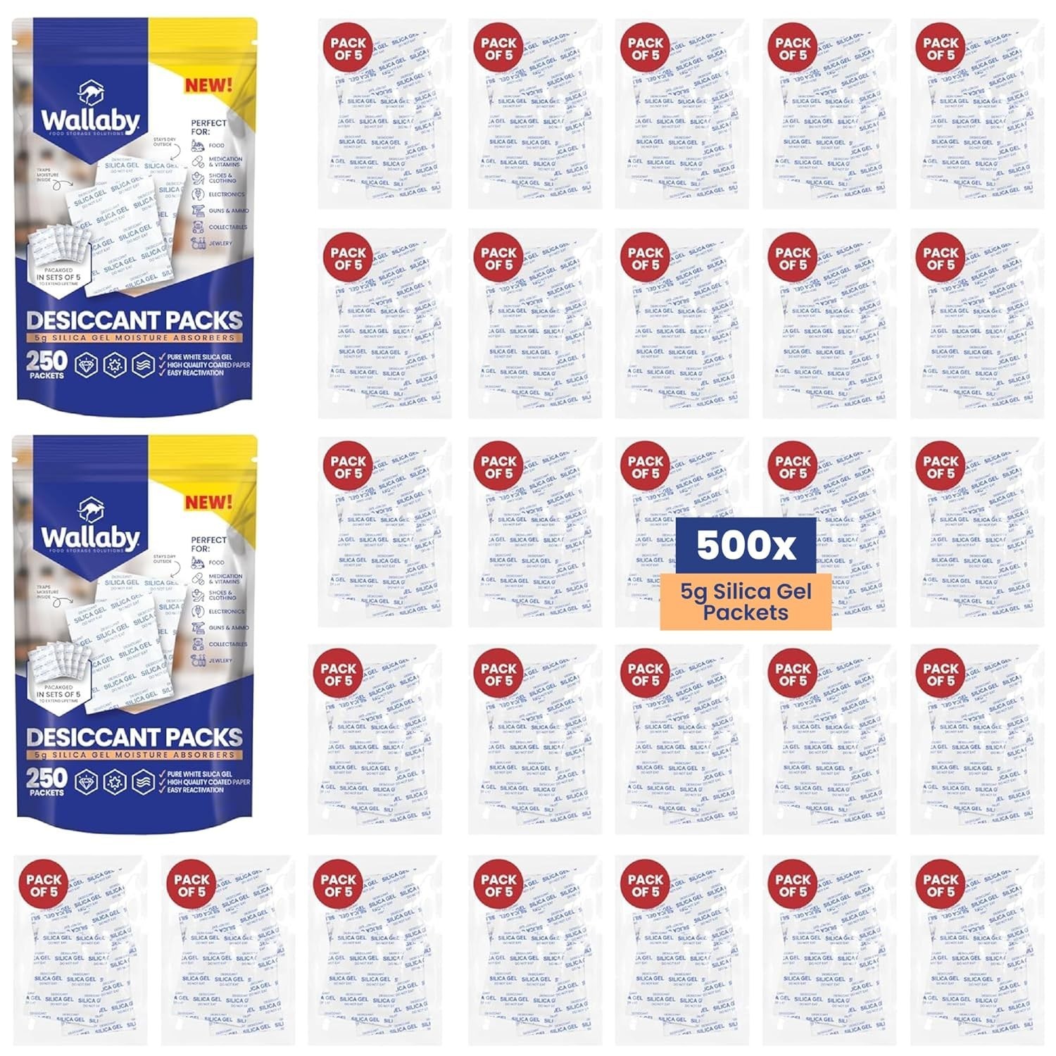 5g Silica Gel Packs 500 500 Packets Food Safe Rechargeable Moisture Absorber