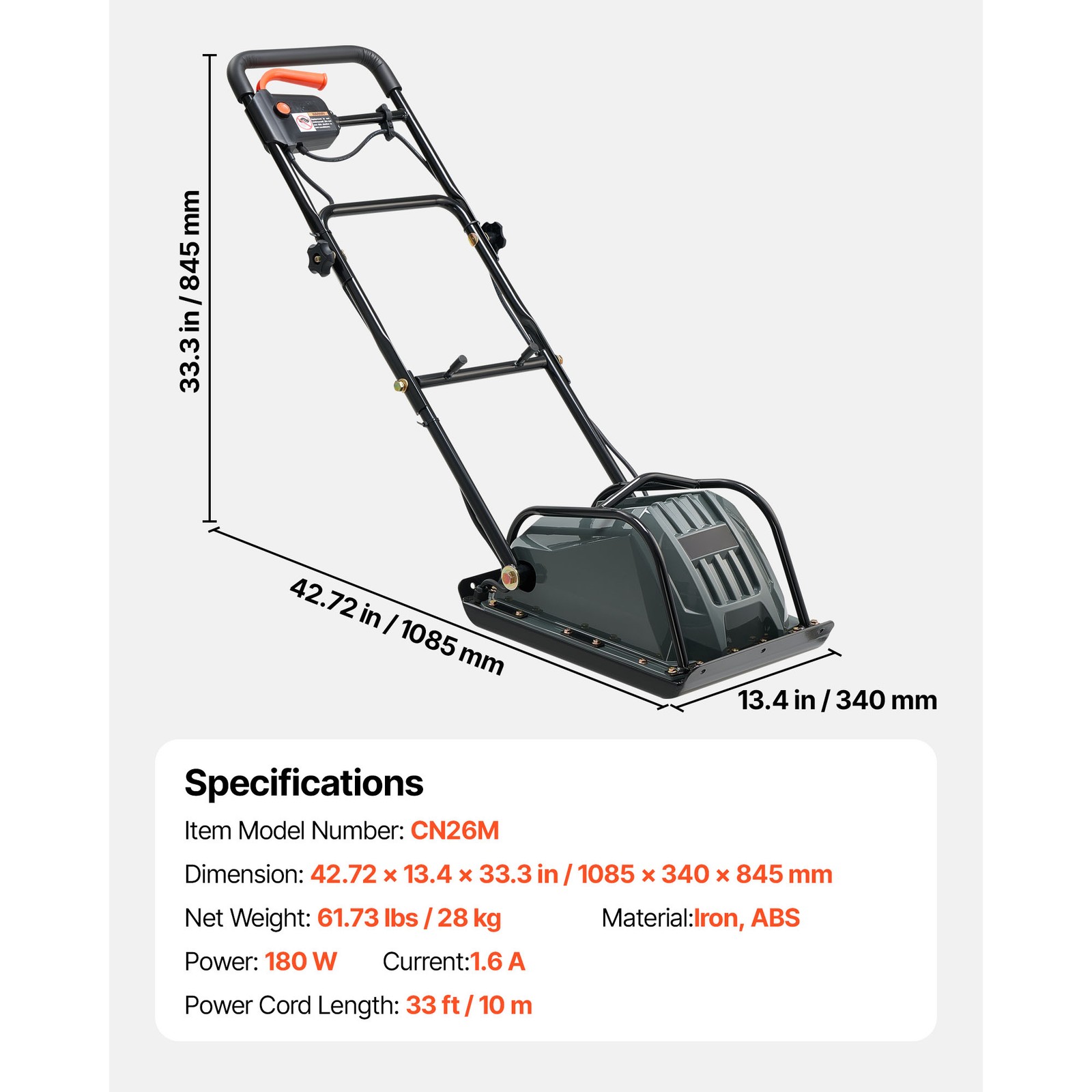 Uimoso 130W Electric Plate Compactor with 5kN Force and 3.9in Compaction Depth