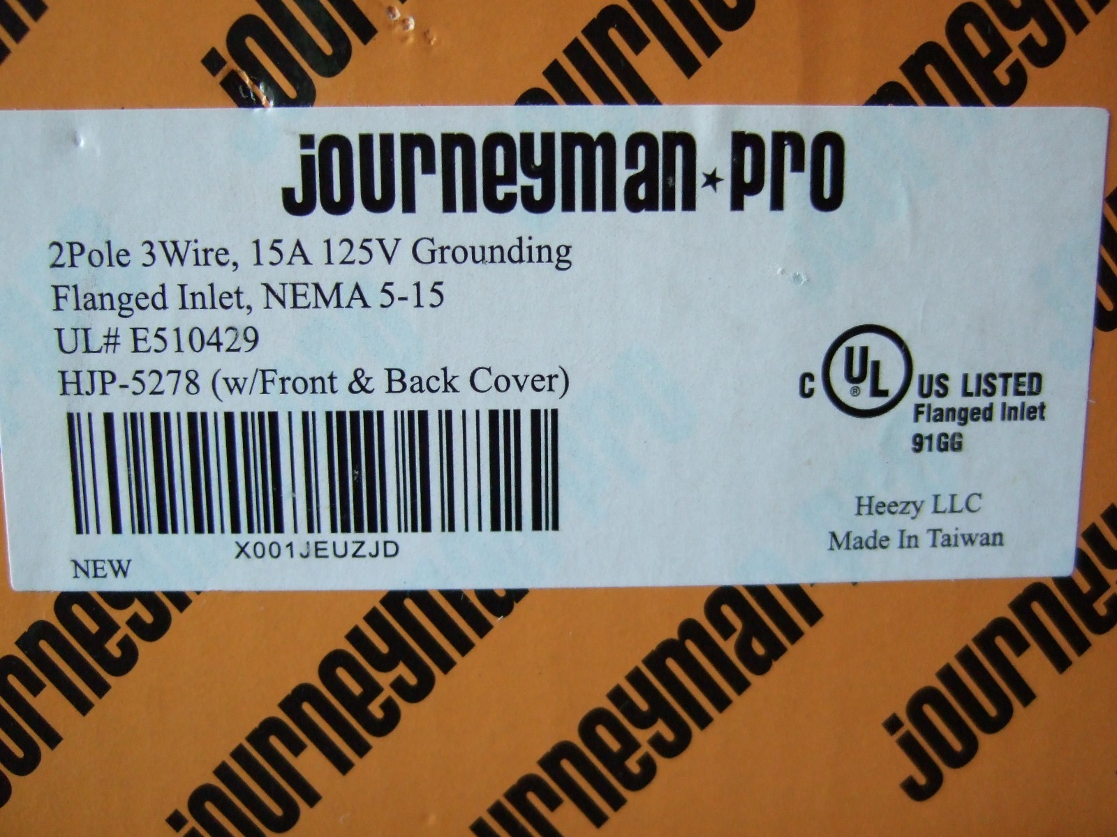 Journeyman-Pro HJP-5278 2 Pole Flanged, NEMA 5-15 Inlet Receptacle, 15A 125 UL