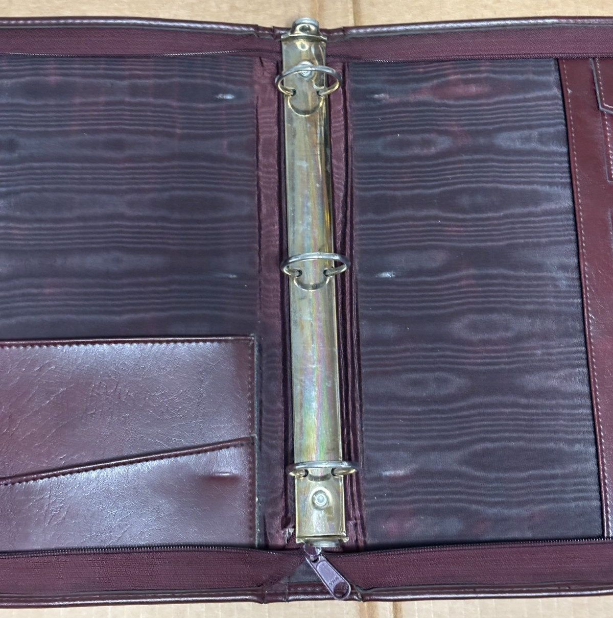 Franklin Quest Zip 3 Ring Organizer Binder Burgundy Leather Made in USA Vintage
