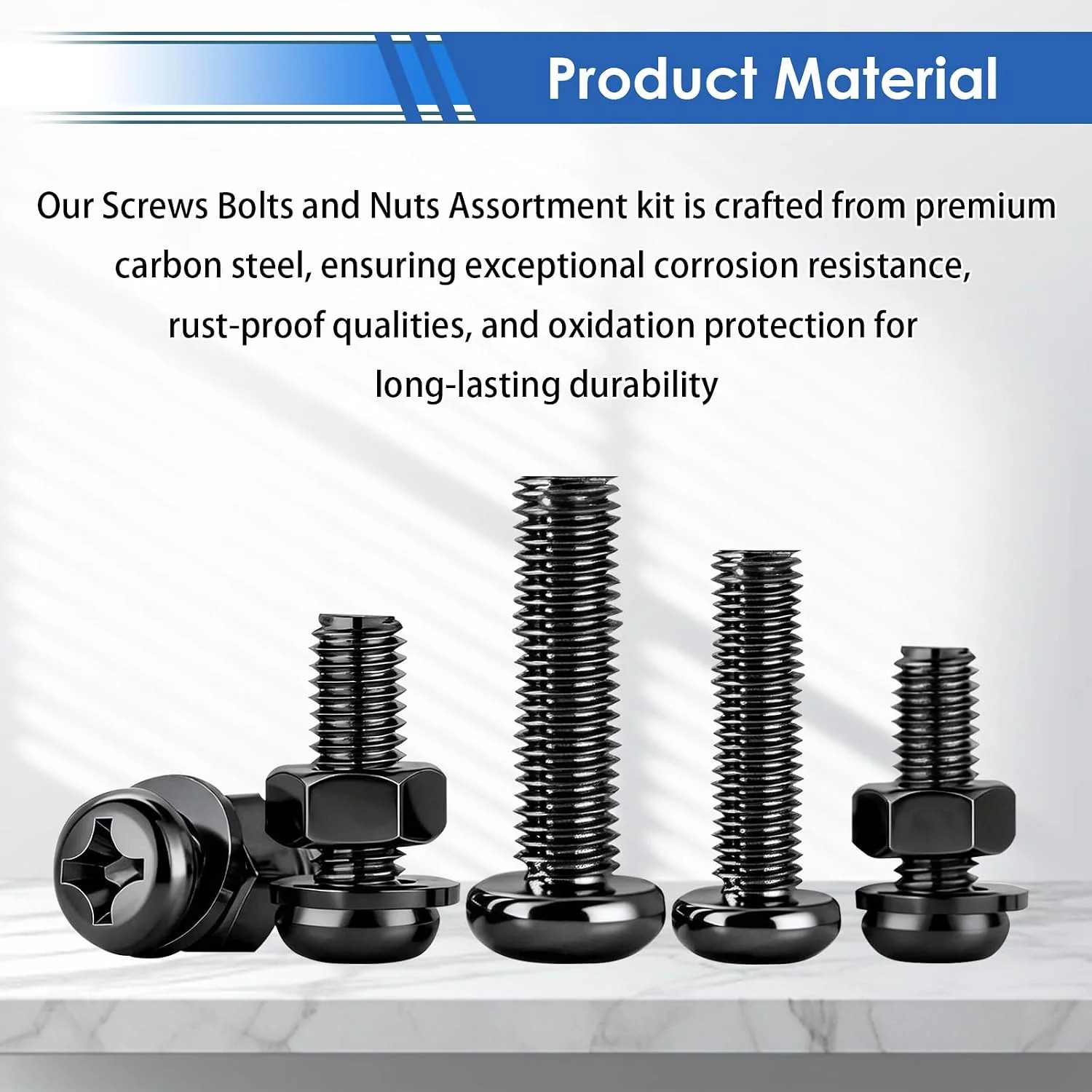 smseace 516Pcs Black Nuts and Bolts Assortment Kit 21-Sizes M3 M4 M5 M6 Washer