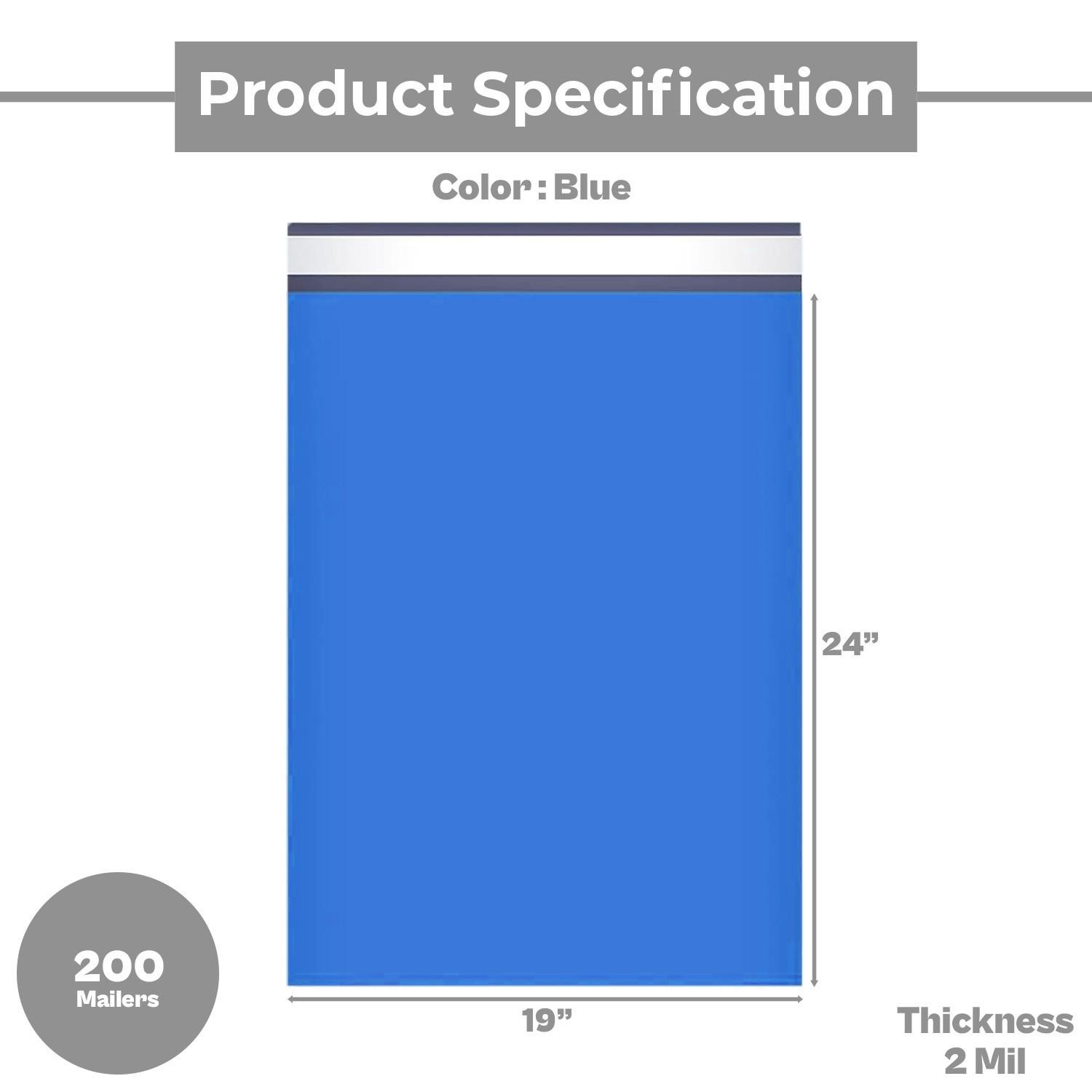 200 19×24 Blue Poly Mailers Envelopes Self Sealing Shipping Mailers Bags 19″x24″