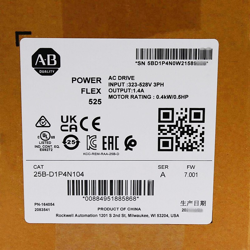Sealed AB 25B-D1P4N104 PowerFlex 525 0.4kW (0.5Hp) AC Drive US Free Tax