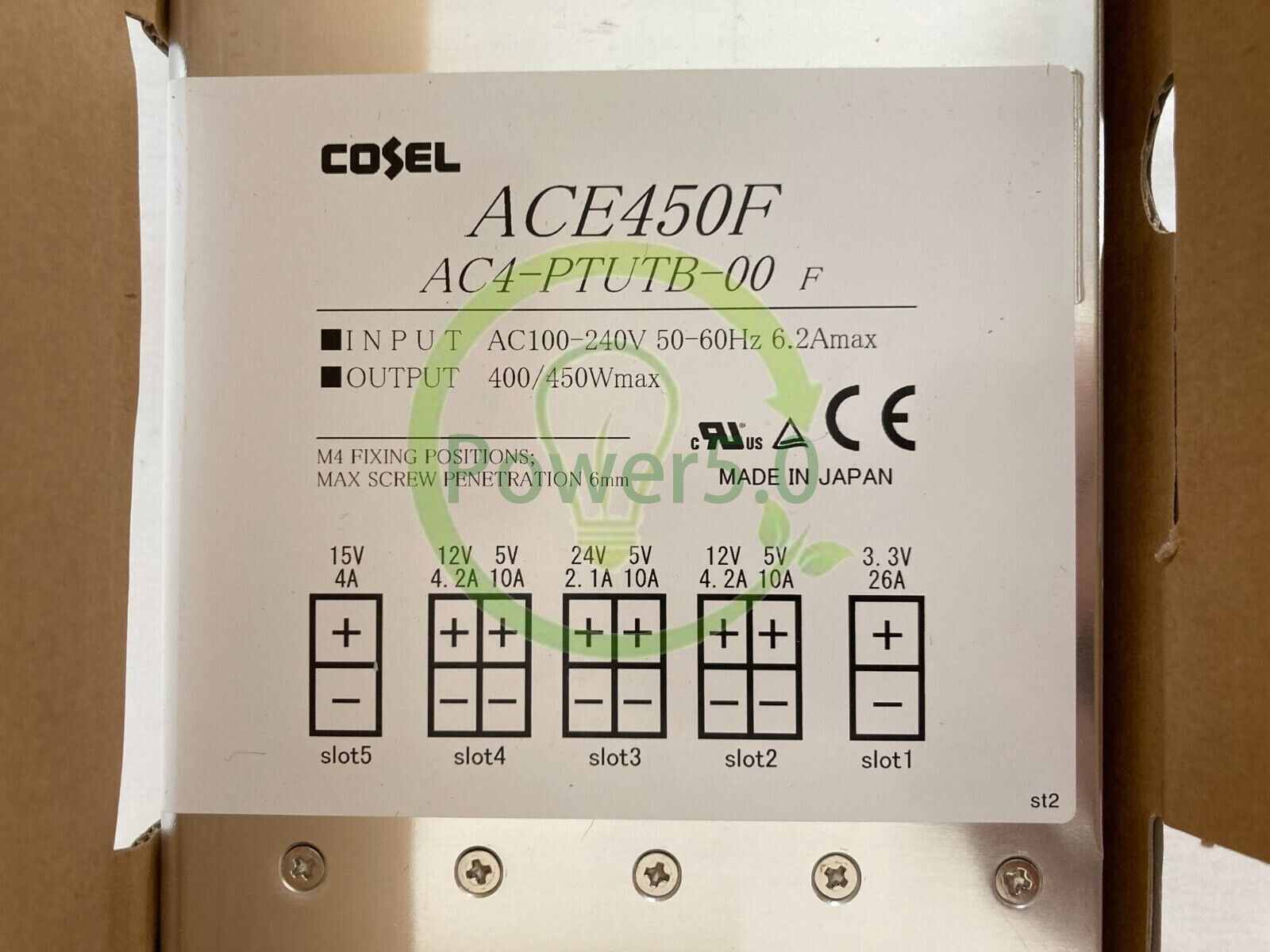 NEW – Cosel ACE450F Power Supply, AC100 – 240V 50-60HZ 6.2A MAX 1PC