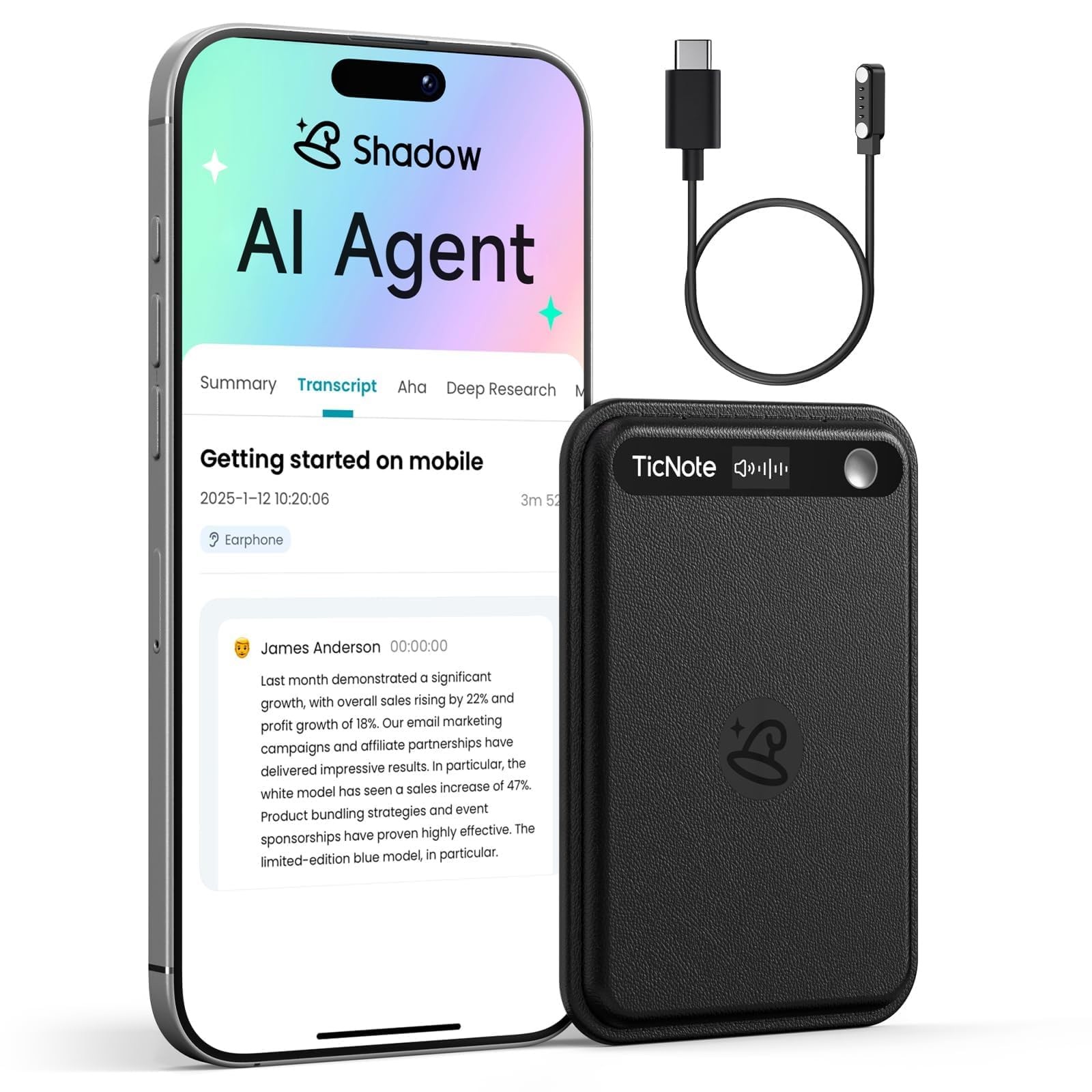 TicNote Lite AI Voice Recorder, AI Note Taking Device w/Instant Transcribe & …