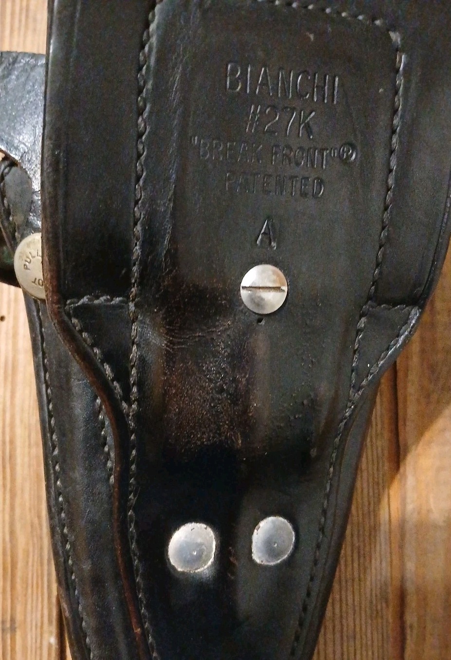 Vintage 1970s Bianchi #27K Black Leather Basket Weave Break Front Holster