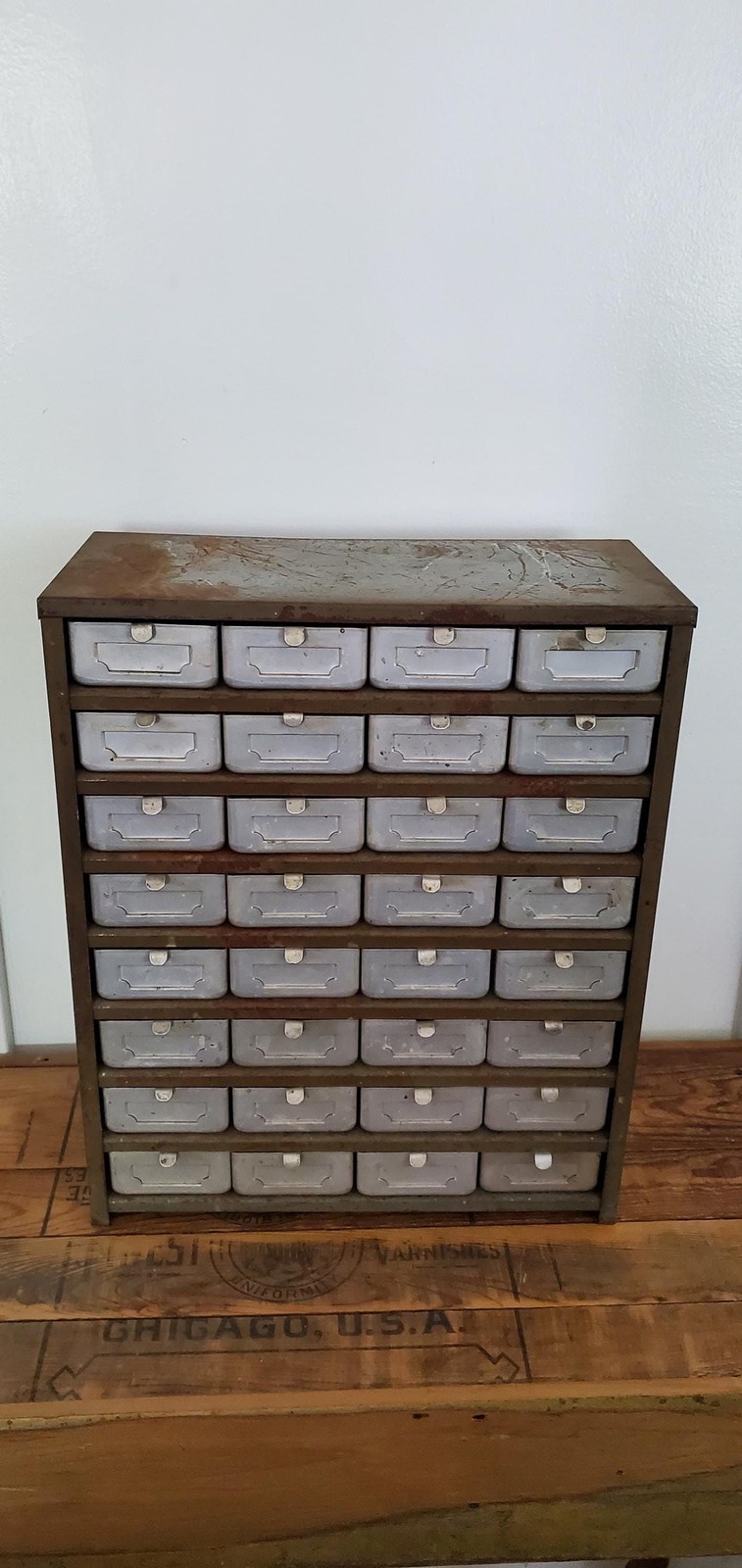 Industrial Vtg Metal Parts Drawer Hardware Bin w 32 Aluminum Drawers c.1950s
