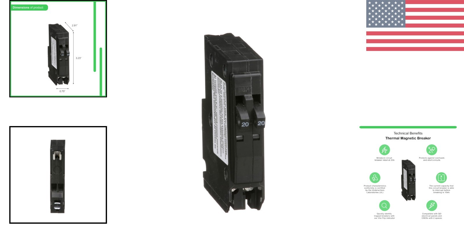 Reliable QO Circuit Breaker, 20A Tandem Mini, 120/240VAC, 10kA Safety Capacity