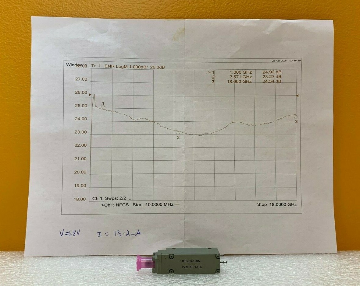 NoiseCom NC4316 10 MHz to 18 GHz 24 dB ENR 48 VDC SMA (F) Noise Source. New!
