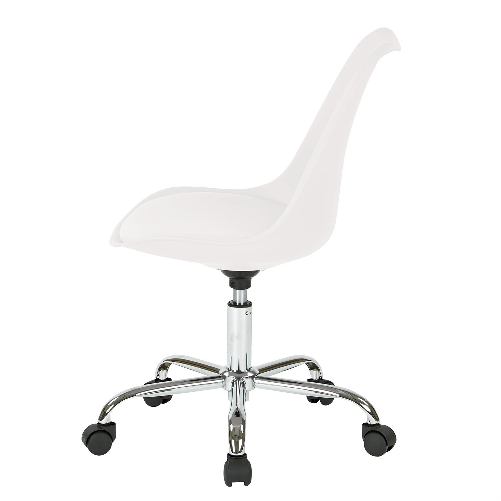 Pemberley Row Faux Leather White Office Chair Chrome Base 17.5″W x 22″D x 35….