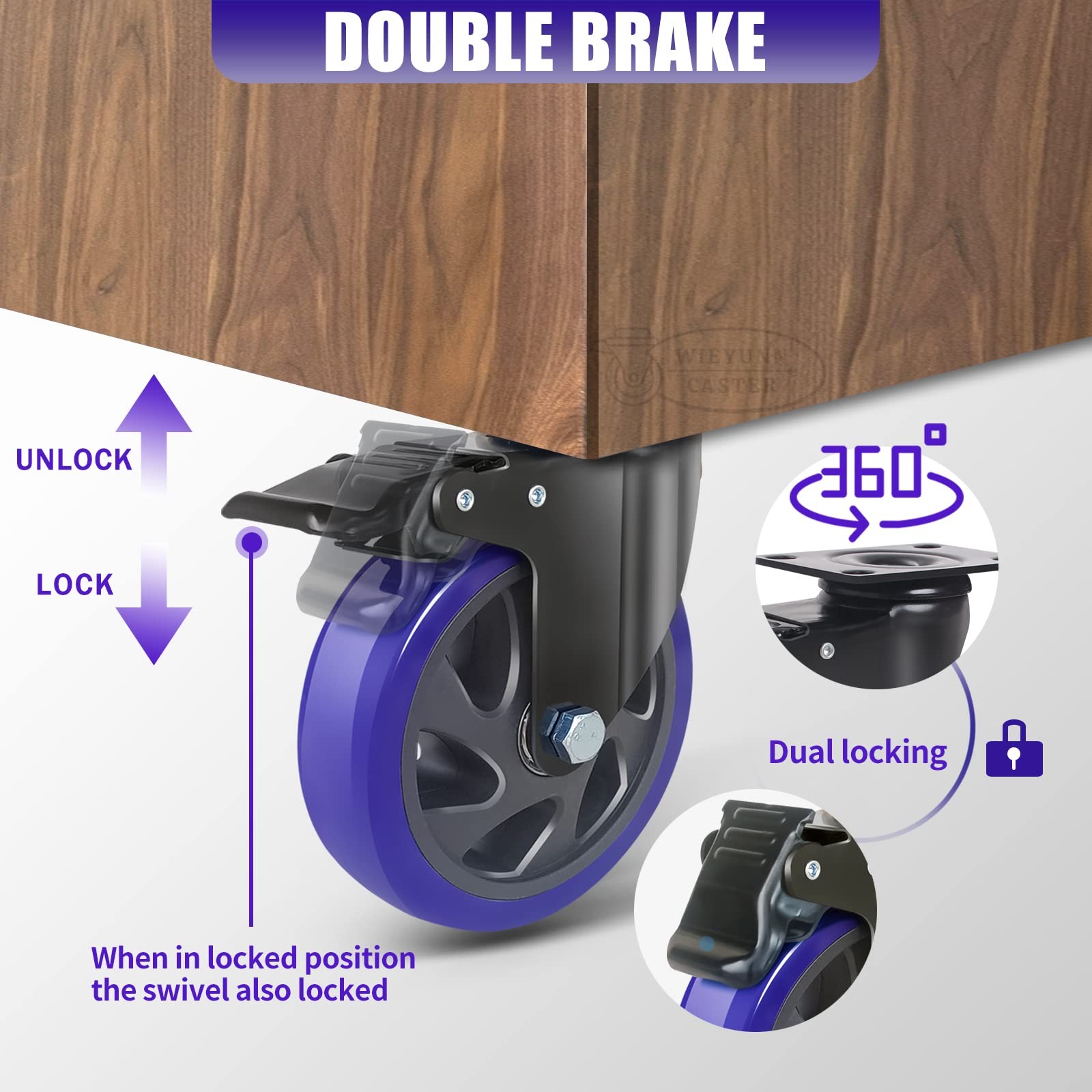 4-Pack 4-Inch Heavy Duty Casters with Brake 2000lbs Swivel Plate Wheels