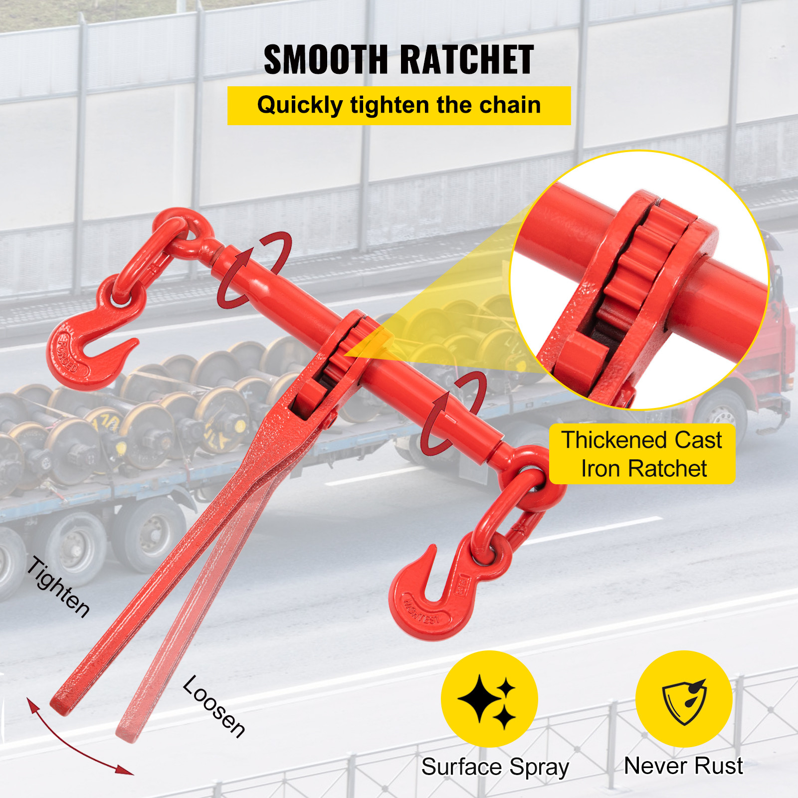 VEVOR G80 Ratchet Binder 5/16″-3/8″ Load Binders 22000 lb w/ 21′ Chains 4 Pack