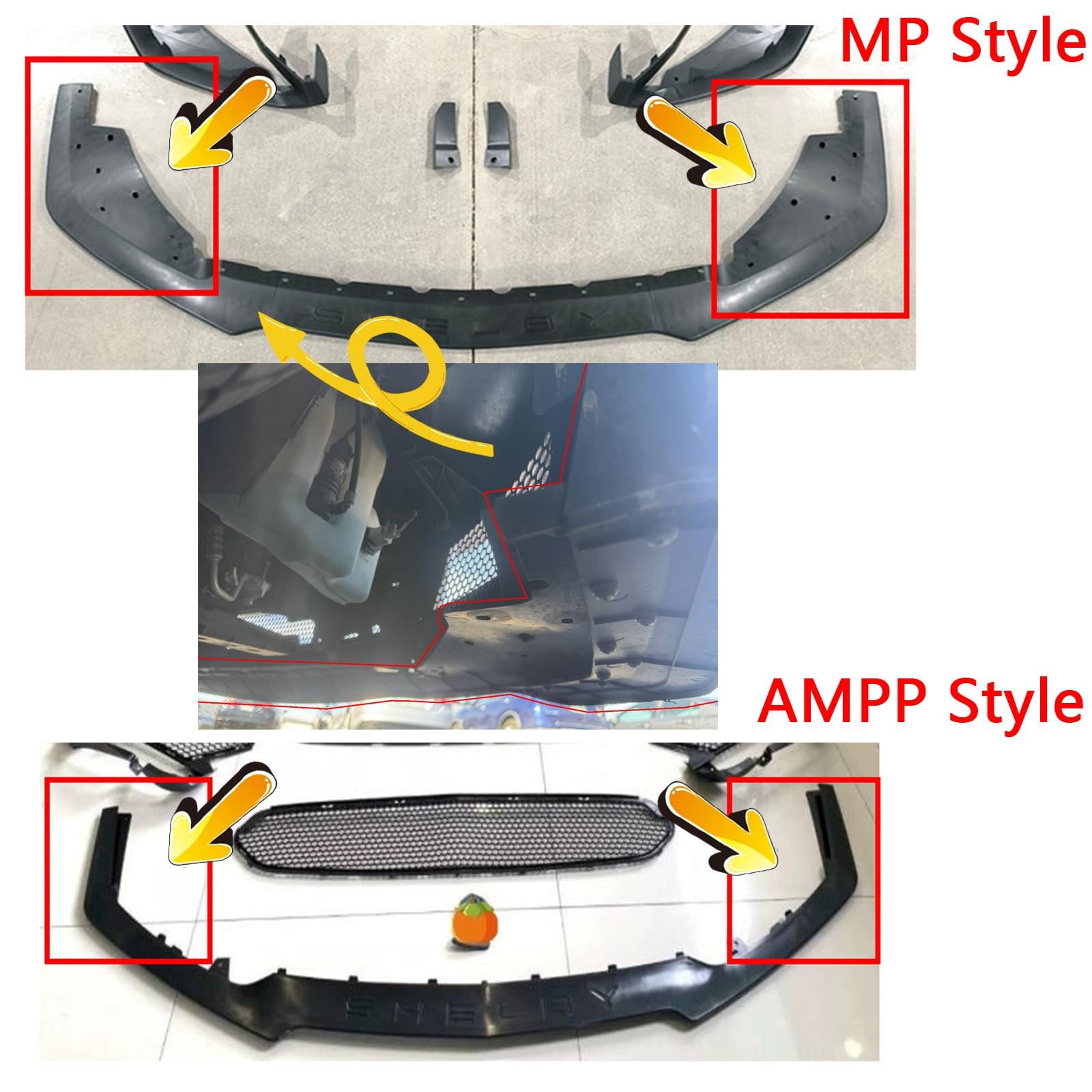 Front Bumper Lip with Corner Winglet Spliters for Ford Mustang 2015-2022