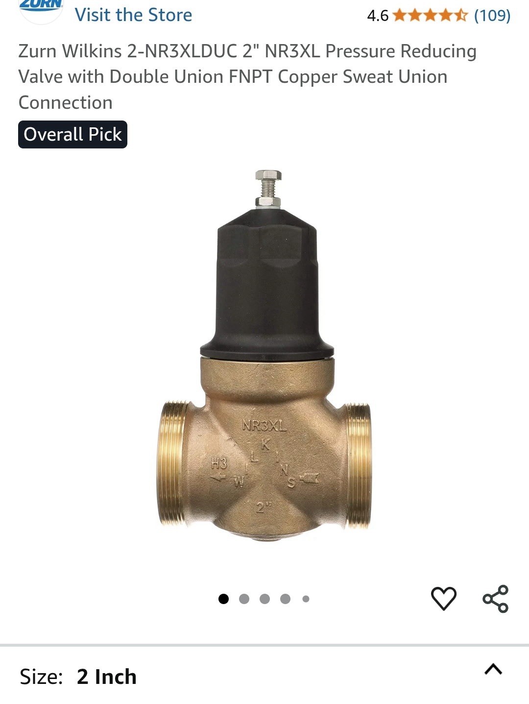Wilkins 2” NR3XLDUC Water Pressure Reducing Valve Double Union Connections
