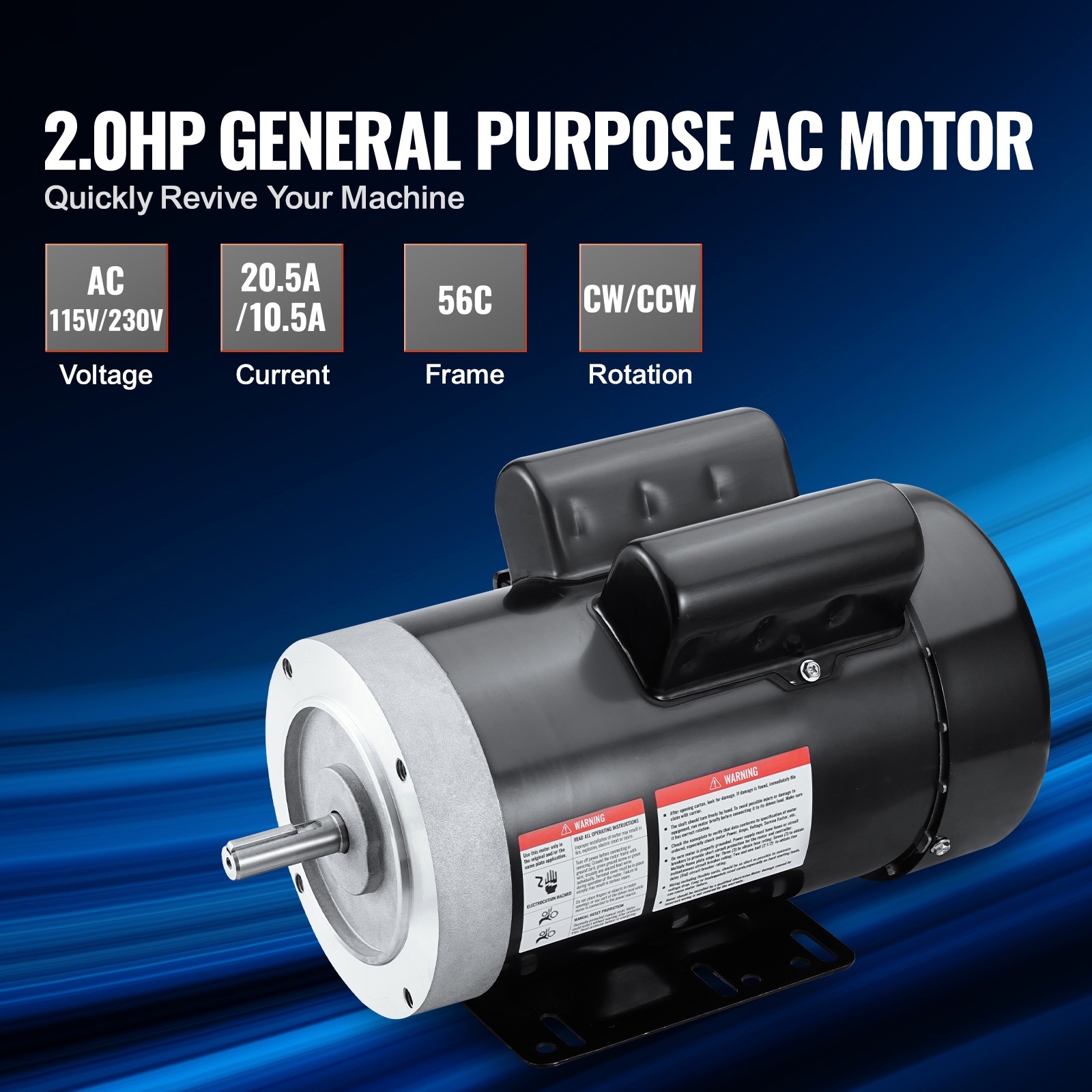 Uimoso 2HP Electric Motor 1725RPM AC 115V/230V 56C Frame 1-Phase 5/8″ Shaft