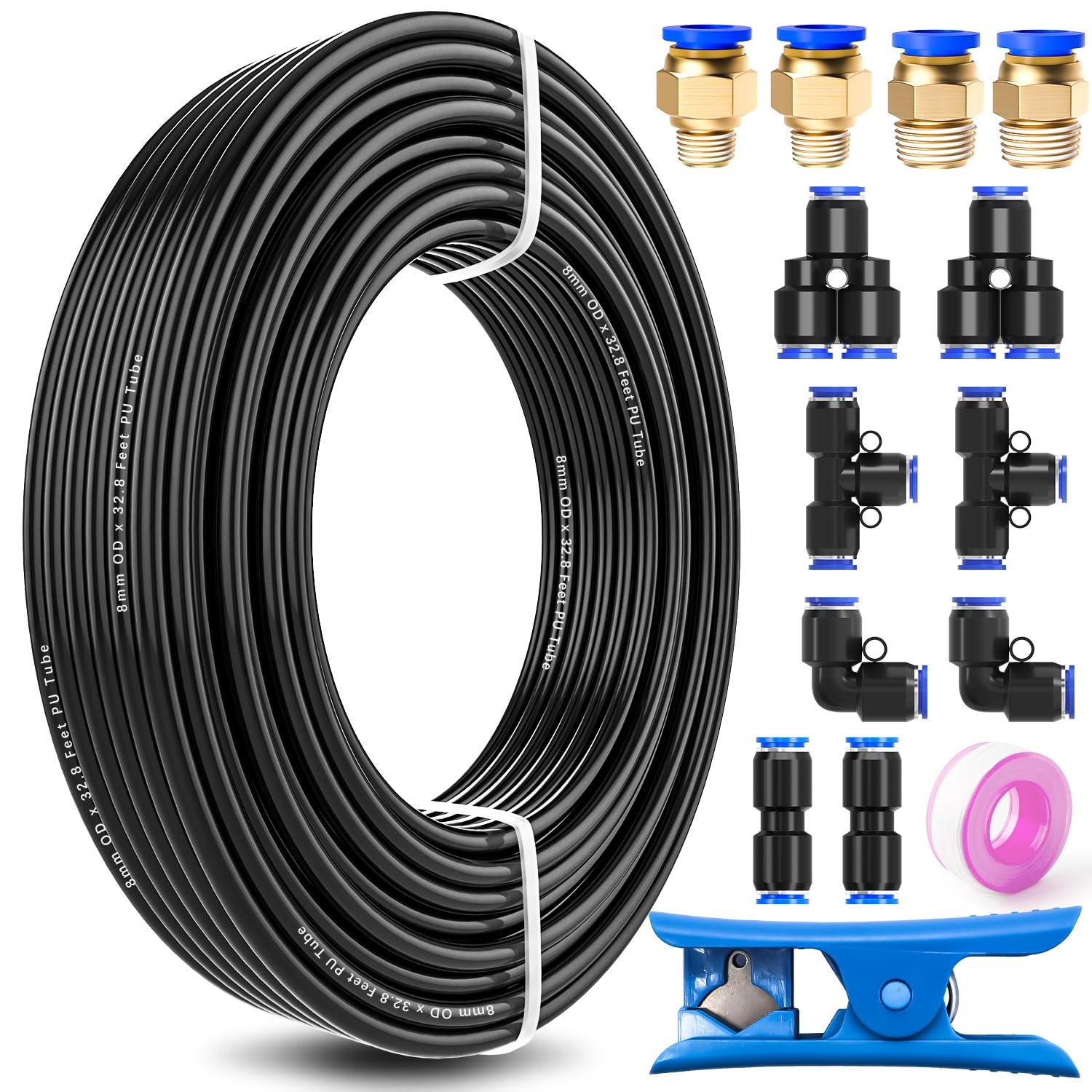 5/16″ Air Line Tubing Kit5/16 Inch8mm OD x 32.8 Feet10 Meter Polyurethane PU …