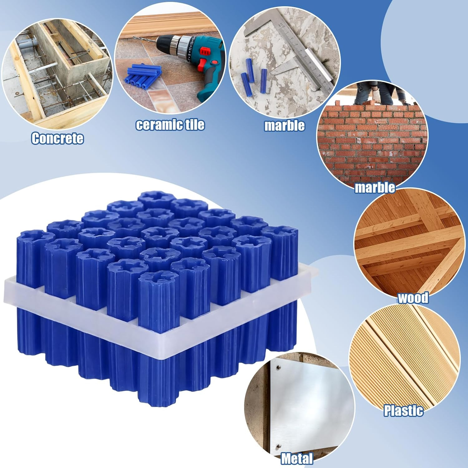 100 Pcs Expanding Plastic Concrete Anchors Screw Anchors Drywall Wall Expansion