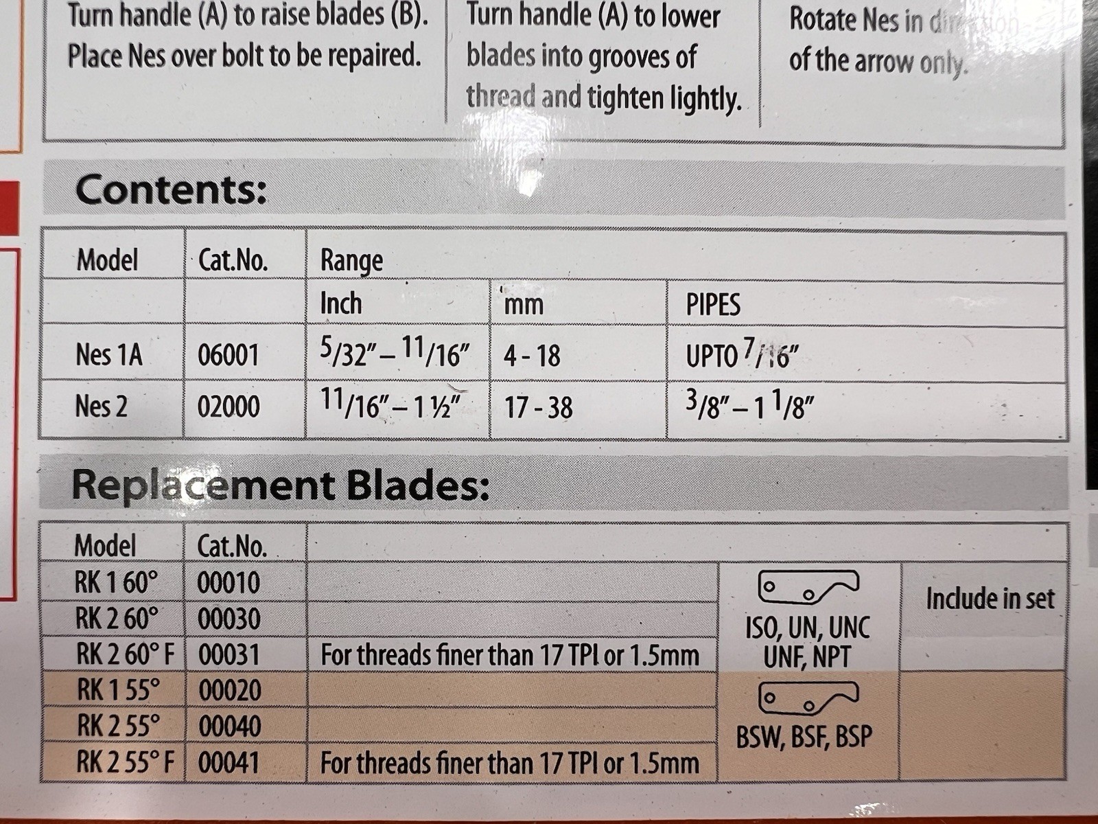 Nes NES1000 2-Pc External Thread Repair Set 5/32″ – 1 1/2″ Made in ISRAEL Best !