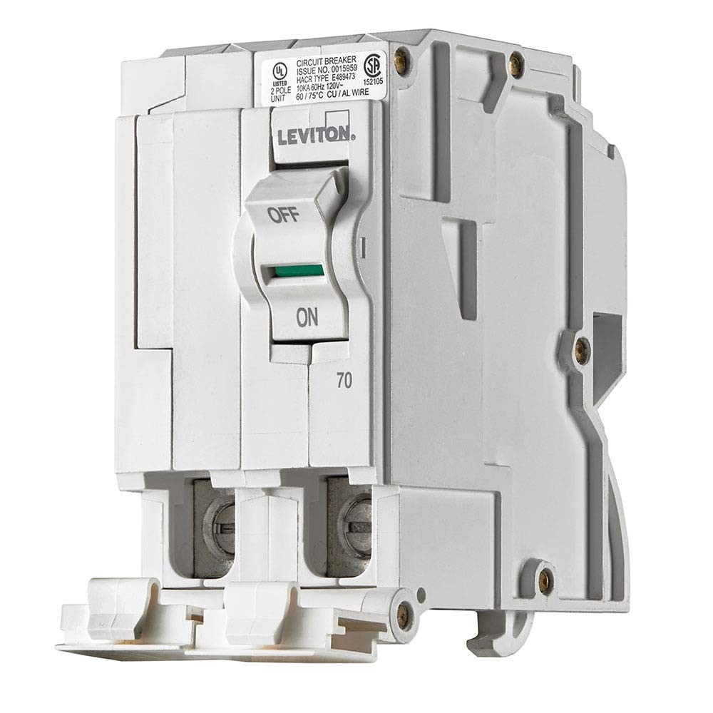 Leviton 70A 2-Pole Plug-On Standard Branch Circuit Breaker, Hydraulic Magneti…