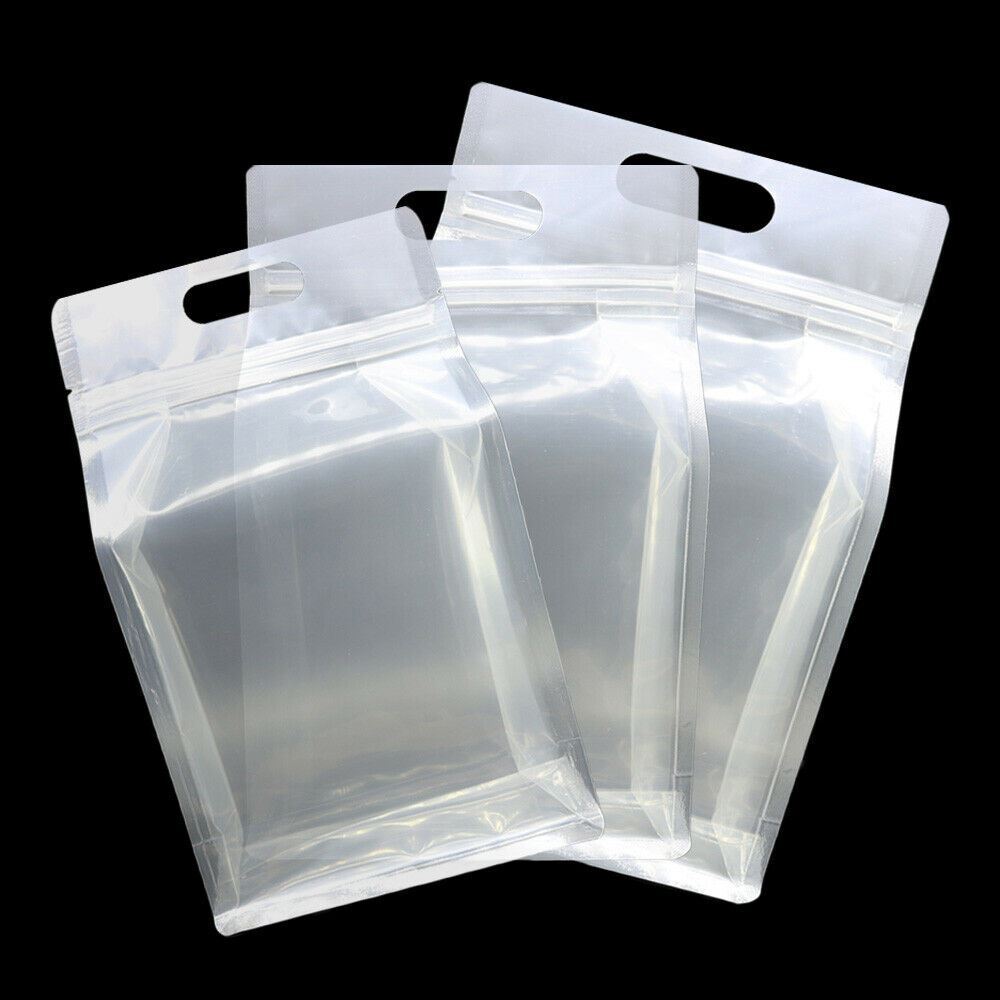 Multi-Size Mylar Clear/Clear/Clear Glossy Stand Up Zip Lock Bag w/ Hang Hole