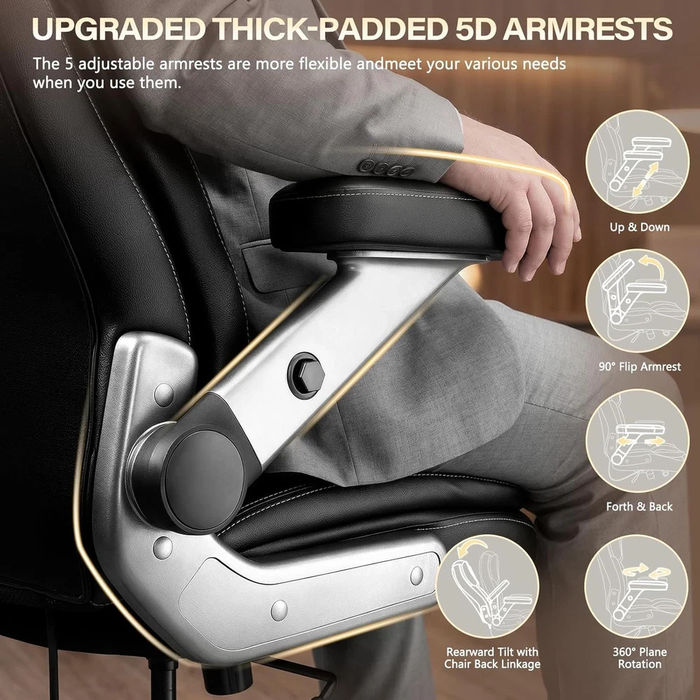 650lbs Big and Tall Office Chair Wide Heavy Duty Executive Chair w/ 5D Flip Arms