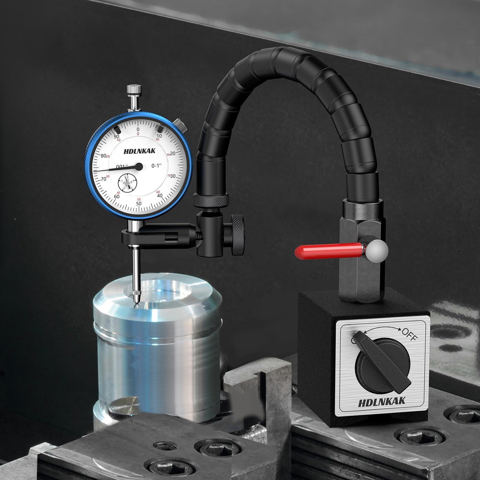 HDLNKAK Dial Indicator 0-1» with Magnetic Base Includes Flex Arm (Blue)