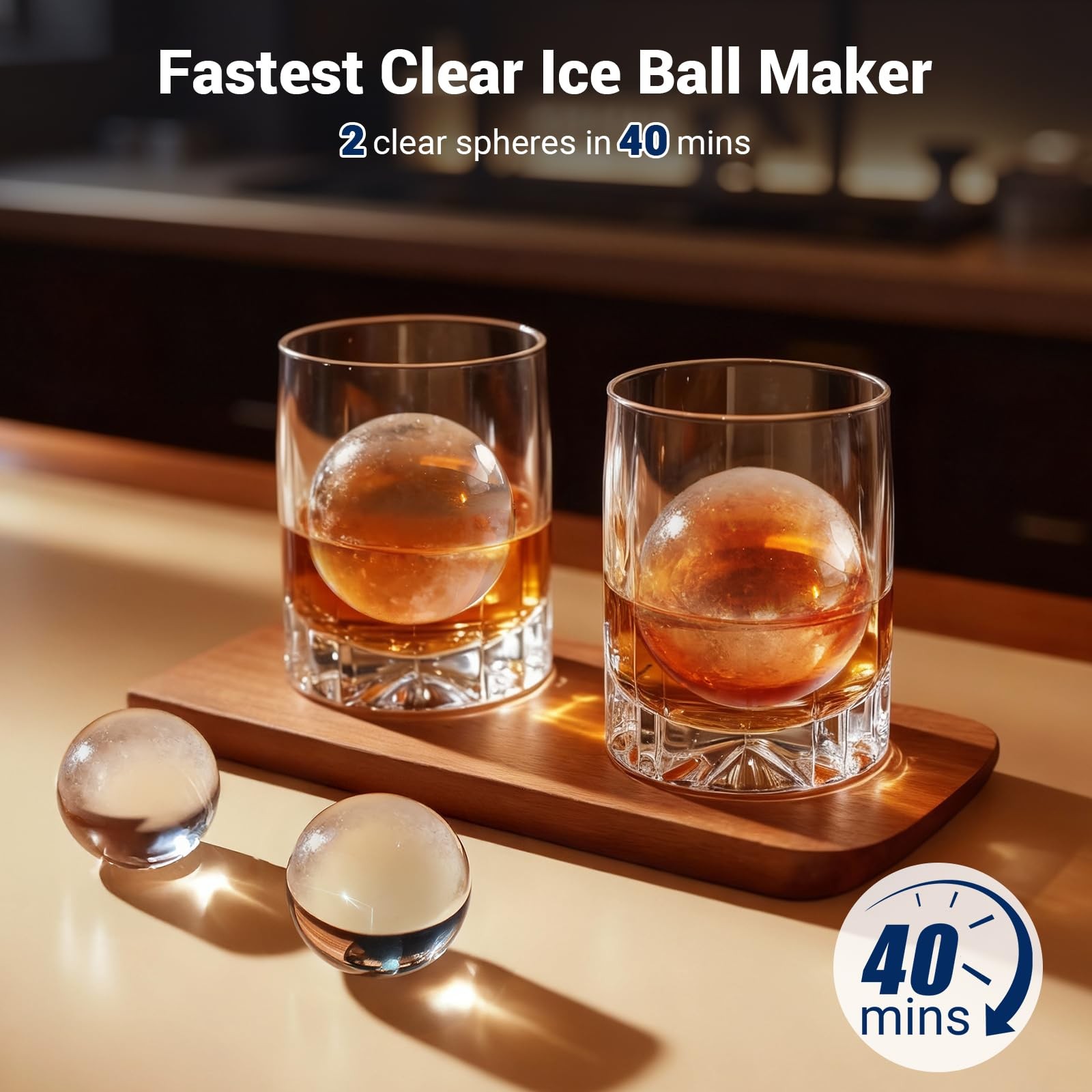 Sphere Ice Maker, 2″ Crystal Clear Ball Maker Whiskey & Bourbon, 72Pcs/Day