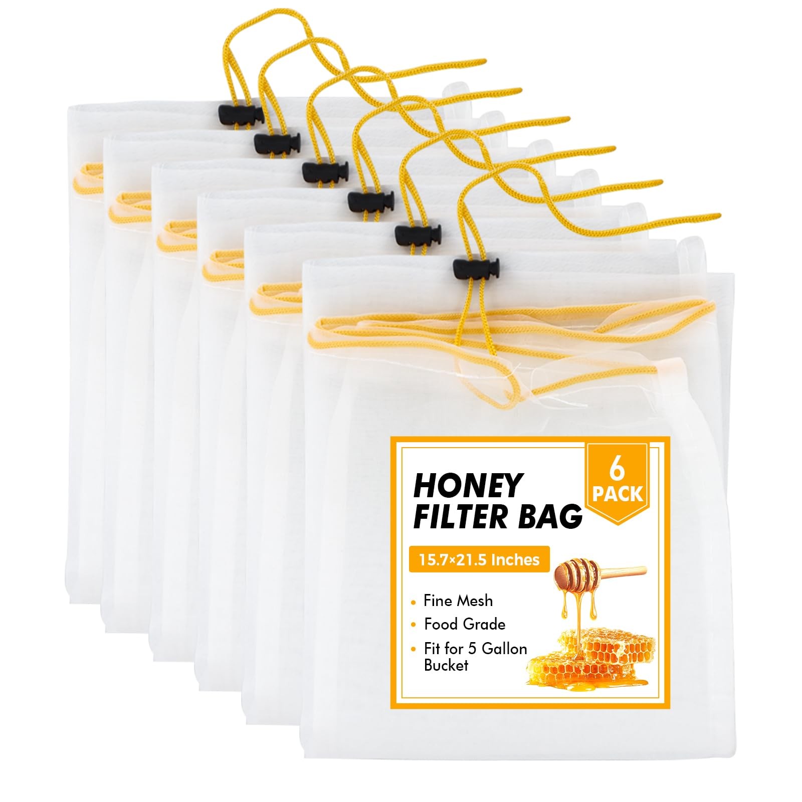 6 Pcs Honey Filter Bags Ultra Fine Mesh Nylon Strainer for 5 Gallon Bucket
