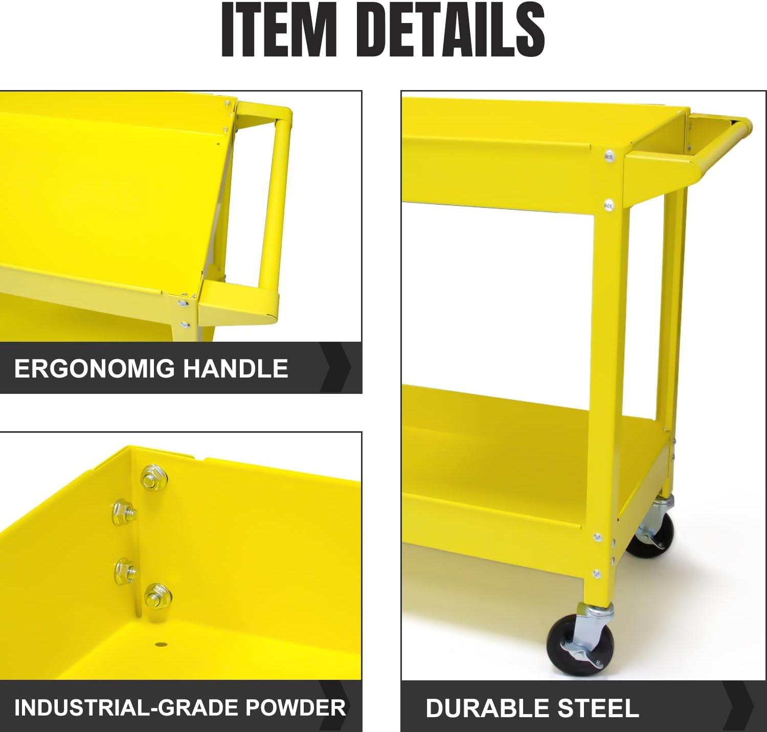 Rolling Heavy Duty Utility Metal Cart 2 Shelves Service Garage Push Hand