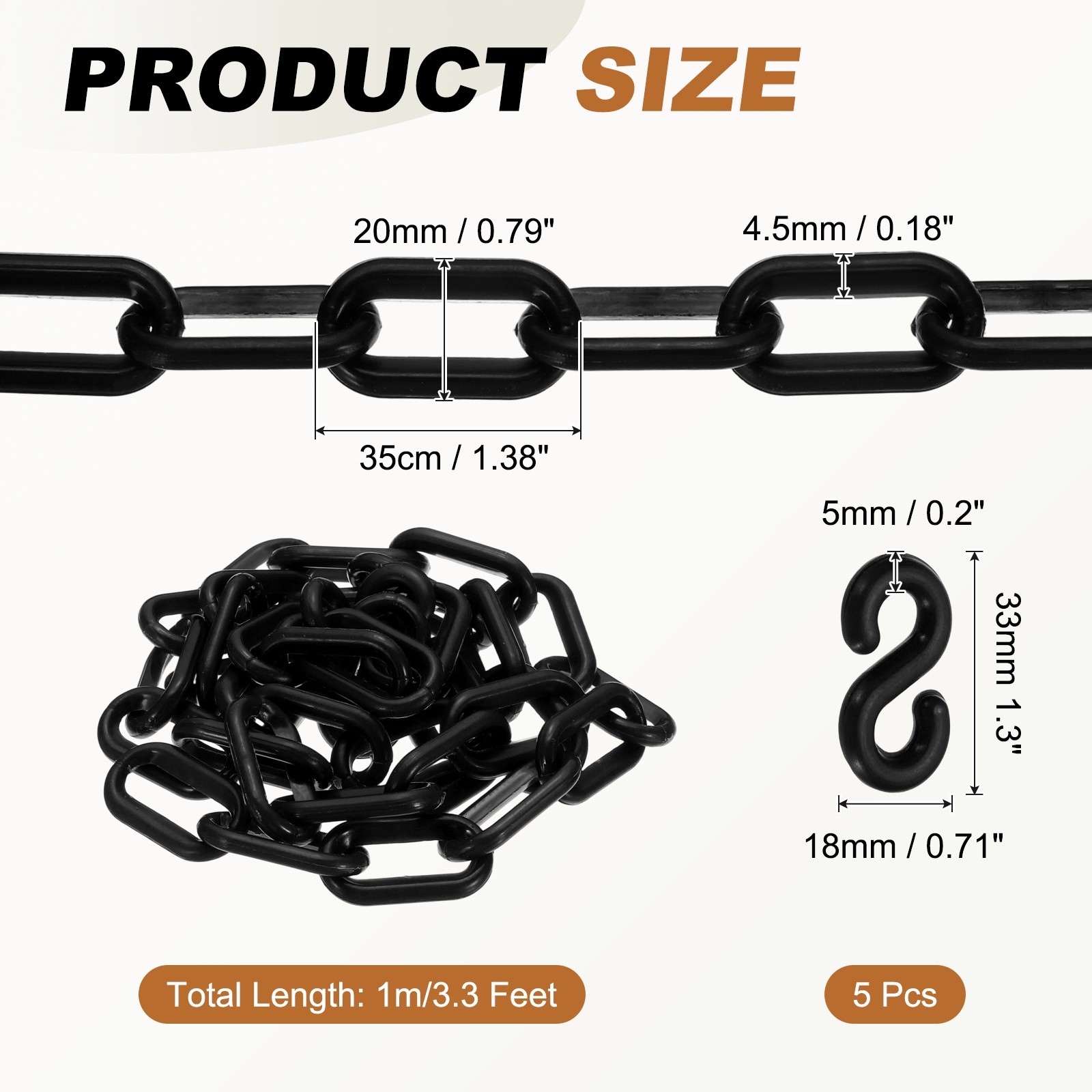 3.3Ft Black Plastic Chain CROWD MANAGEMENT 35×4.5mm Colorful Safety Link Chain
