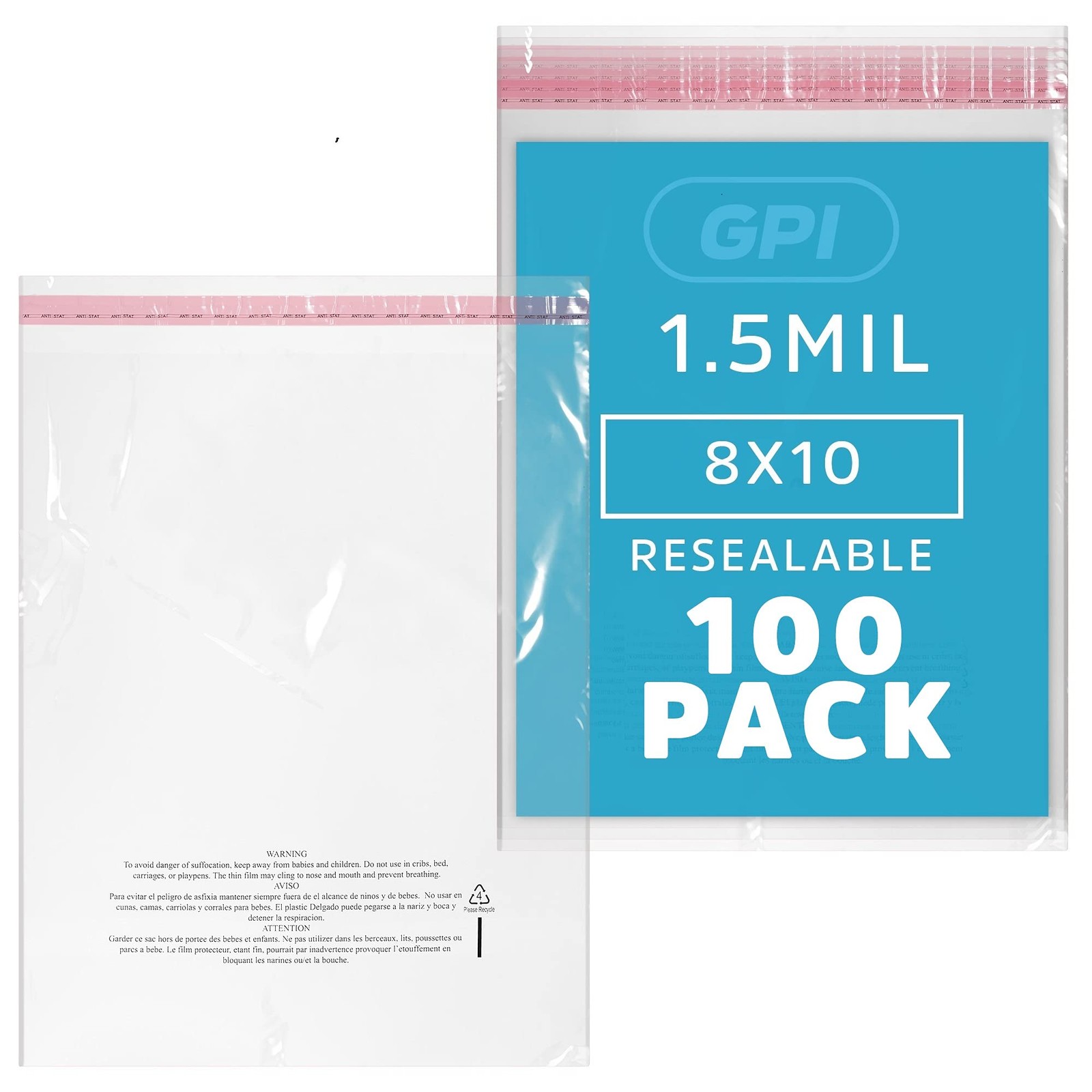 GPI – Pack of 100 8″ X 10″ Clear Self Seal Poly Bags, 1.5 x 10″, 100