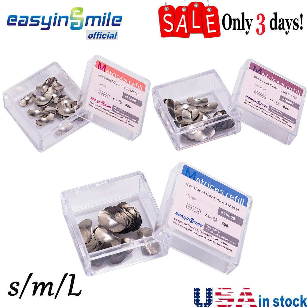 50Pcs Dental Matrix Sectional Contoured Metal Matrices Bands S/M/L EASYINSMILE
