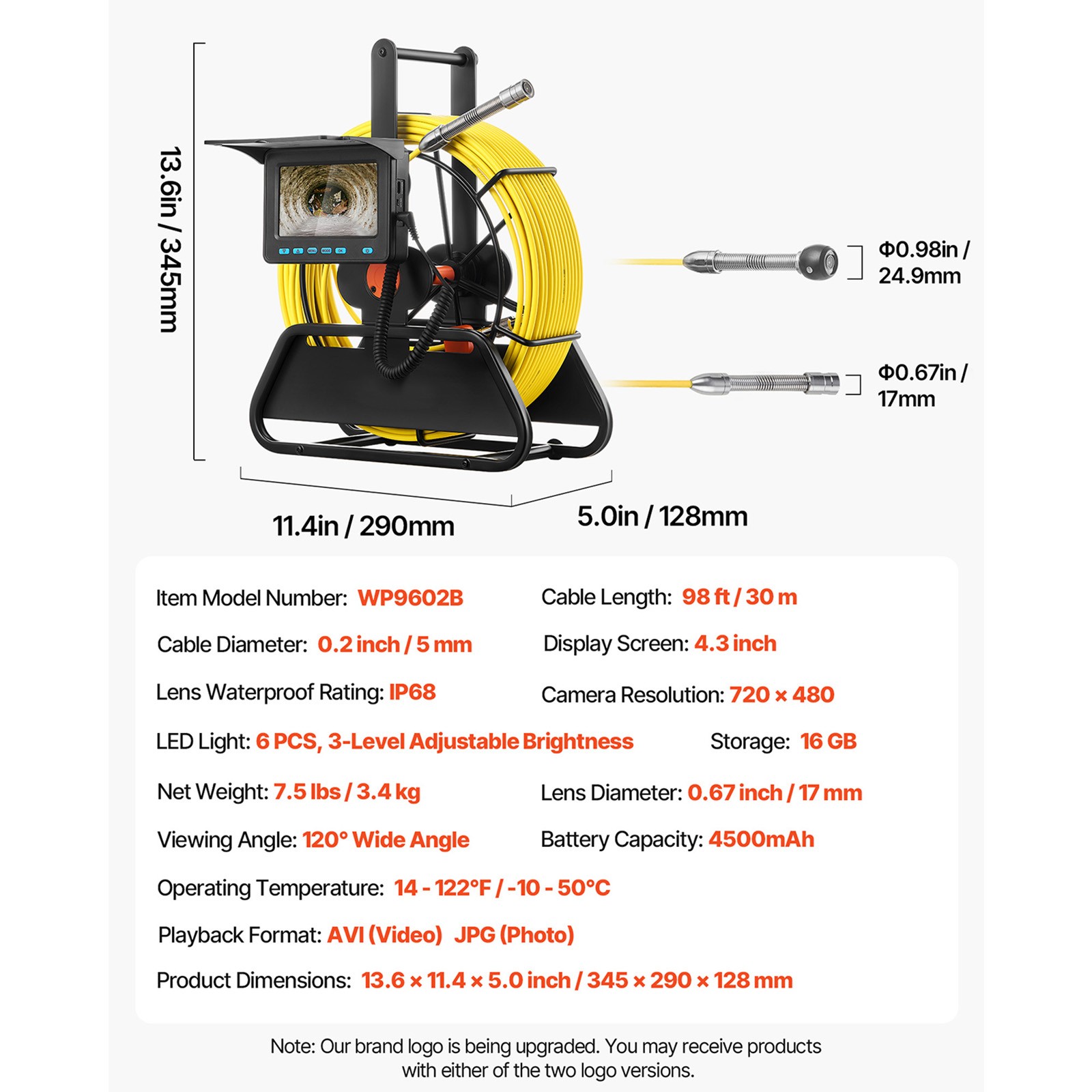 Uimoso 98 ft / 30 m Sewer Camera Pipe Inspection Camera w/ 4.3″ HD Screen