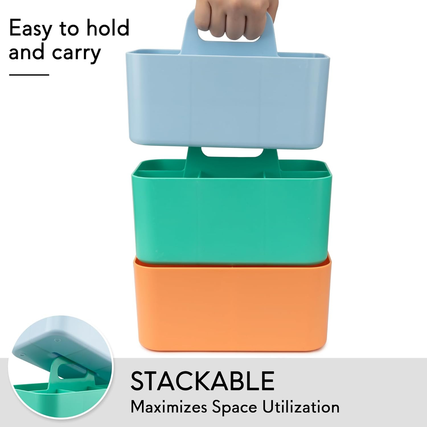 Multipurpose Caddy Organizer, Plastic Caddy with Handle, Stackable Desk Organize