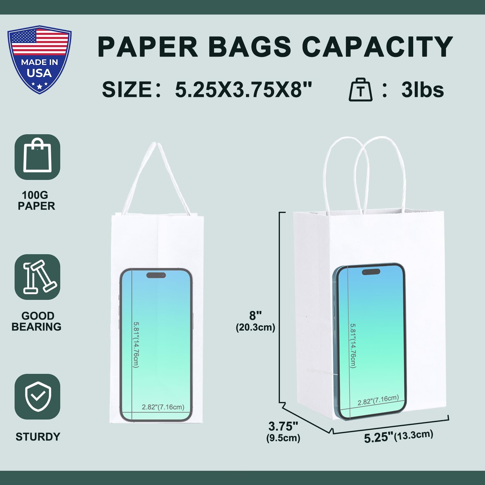METRONIC Gift Bags 5.25×3.75×8 1 Count (Pack of 100), White