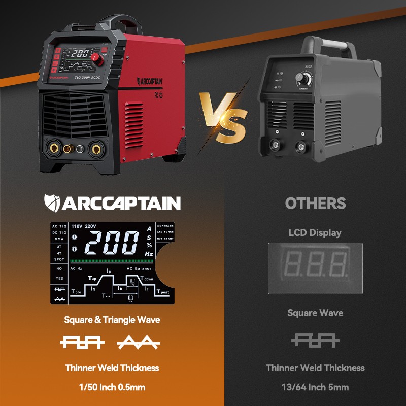 ARCCAPTAIN TIG Welder AC/DC 200Amp 110V/220V with Pulse Aluminum TIG Welder