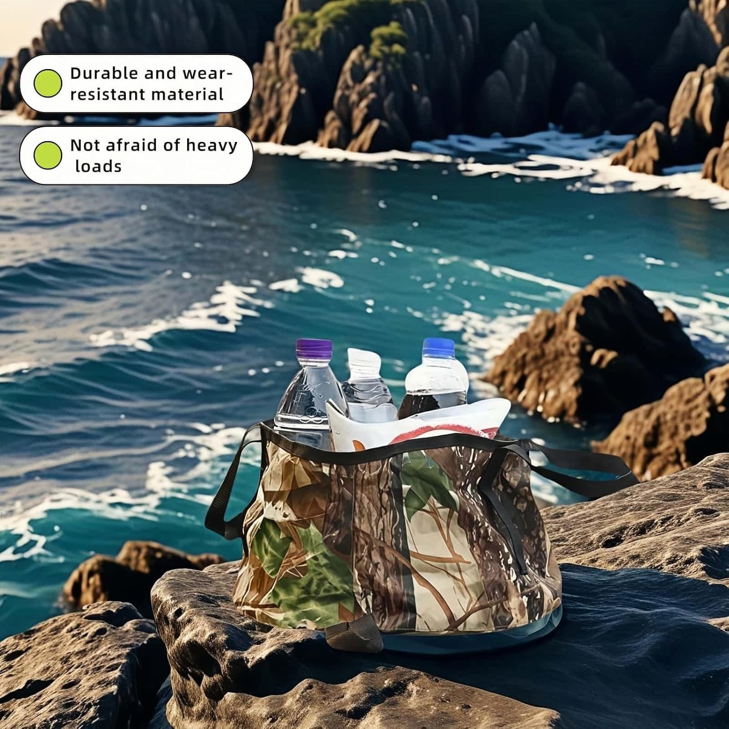 Durable Waterproof Collapsible Sink – Portable Camping Water Basin in Camouflage