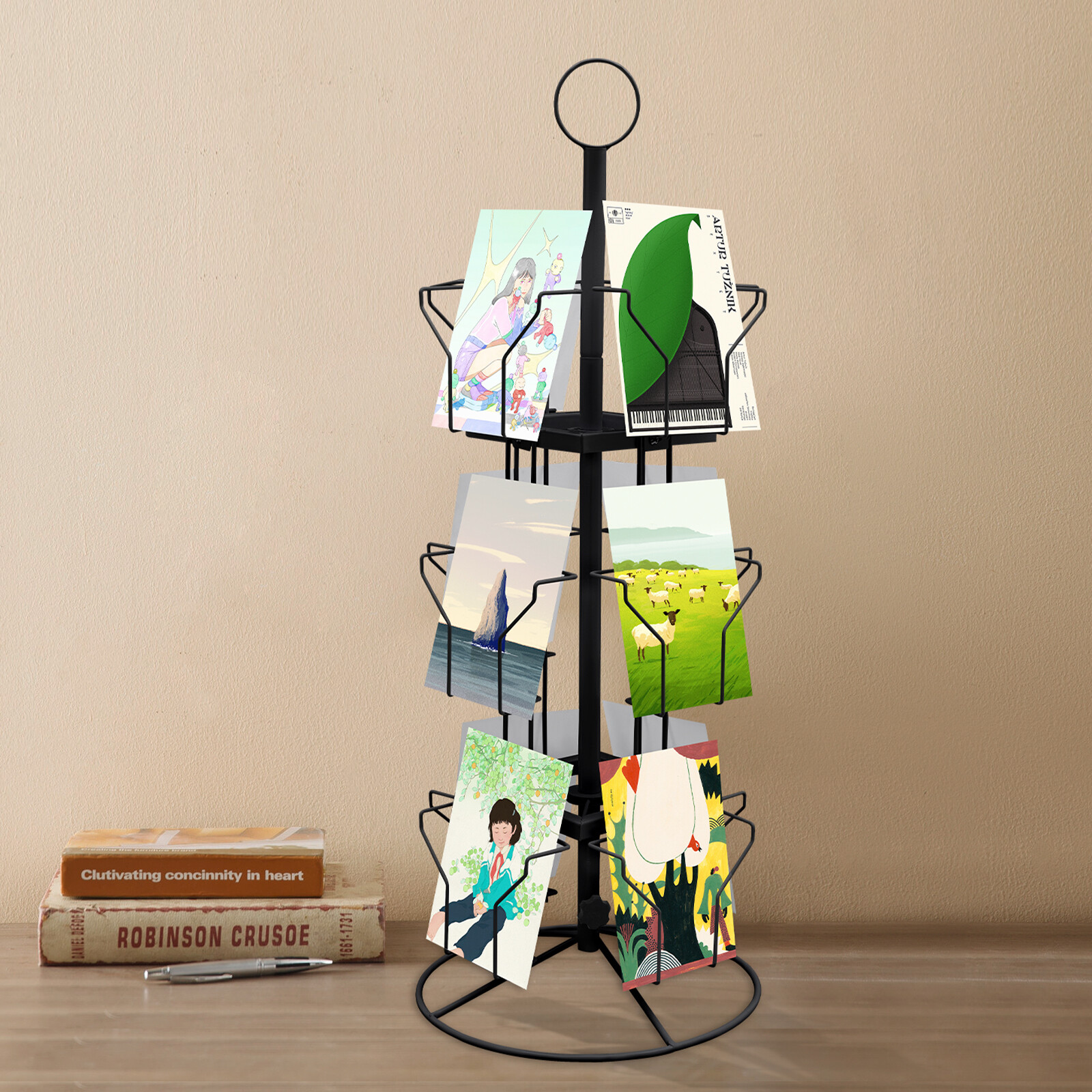 3 Tier Greeting Card Rack Spins 12 Pocket Black Retail Display Rotating Holder